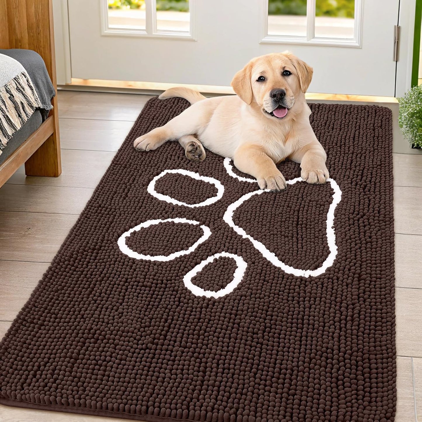 Smiry Dog Door Mat for Muddy Paws - Absorbent Chenille Rug