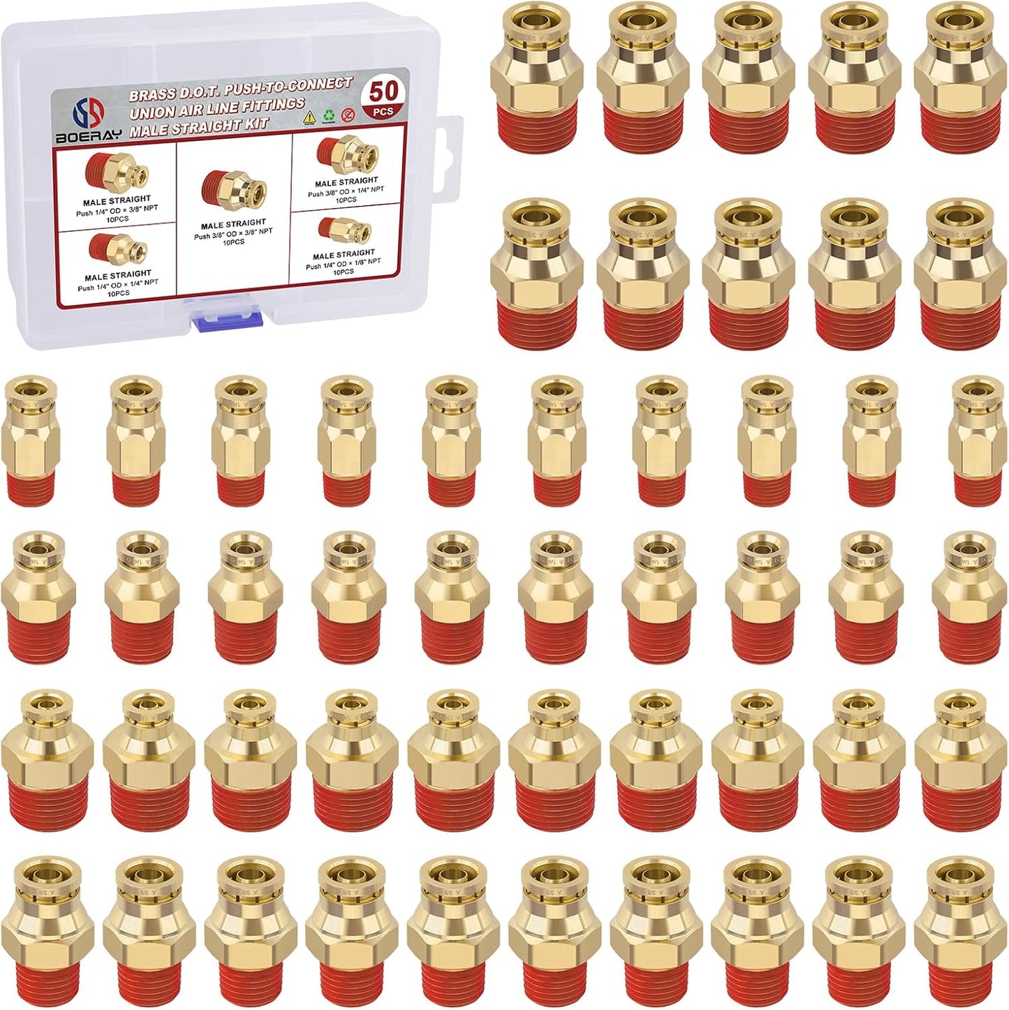 50pcs Quick Push to Connect Brass Male Straight Fittings Kit