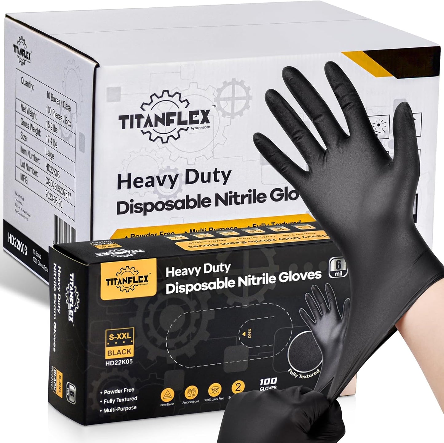 TitanFlex Heavy Duty Black Nitrile Gloves for Mechanics and More