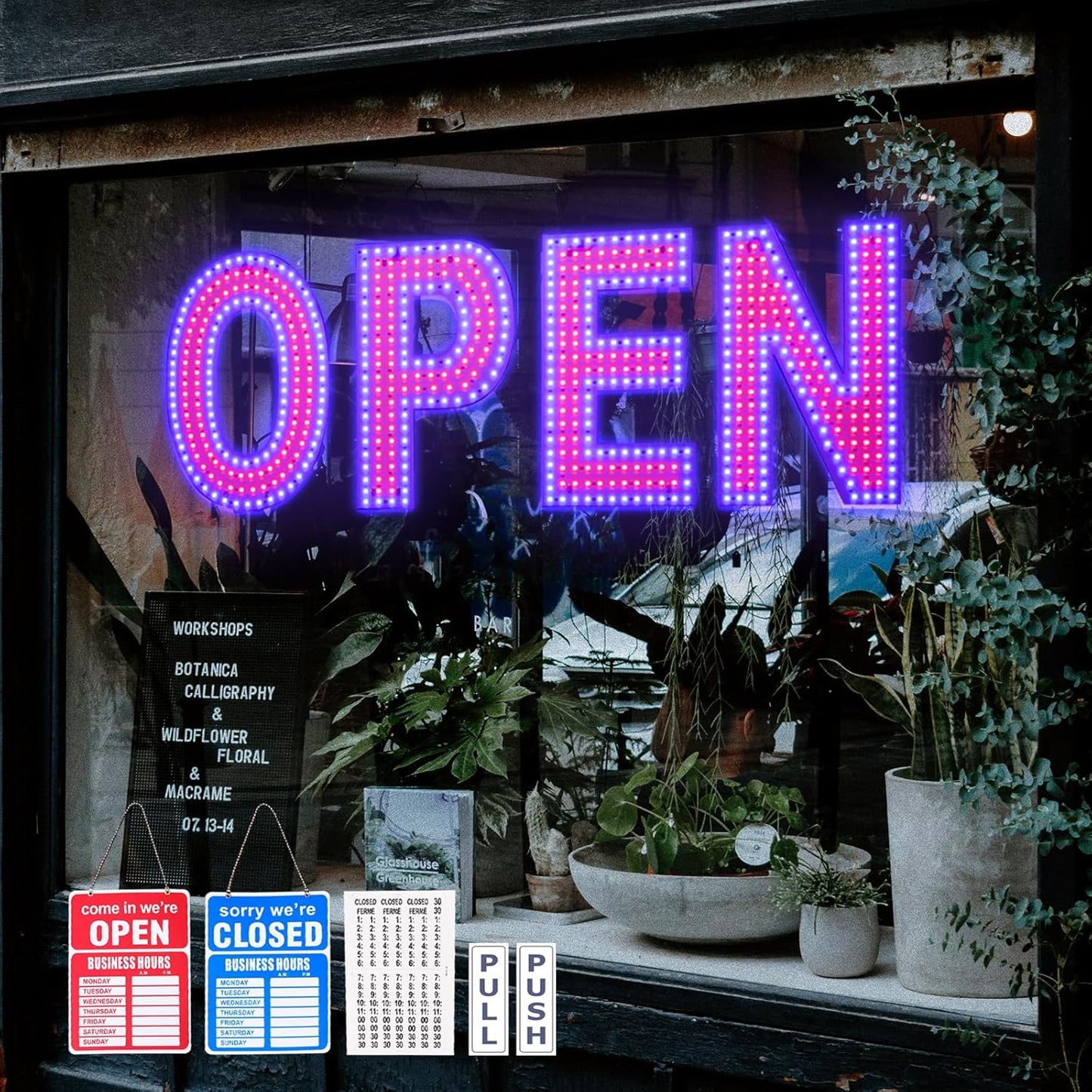 LED Open Sign for Business, Dimmable 30x10 Bright Display