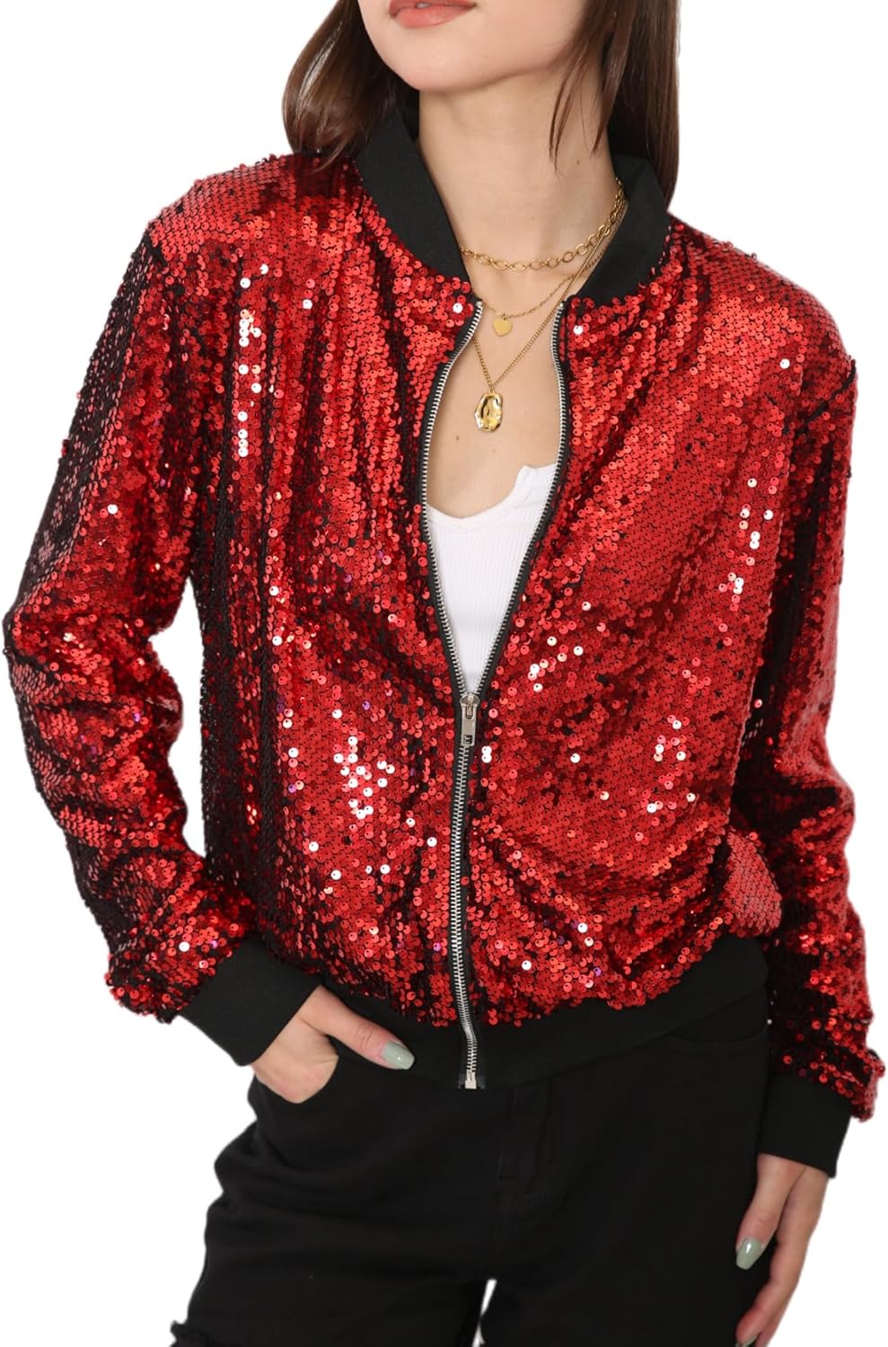 Sparkly Sequin Bomber Jacket for Women - Perfect for Parties