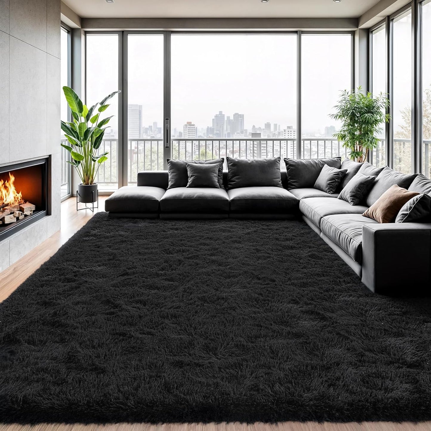Zentavio 8x10 Black Area Rugs for Living Room and Bedroom