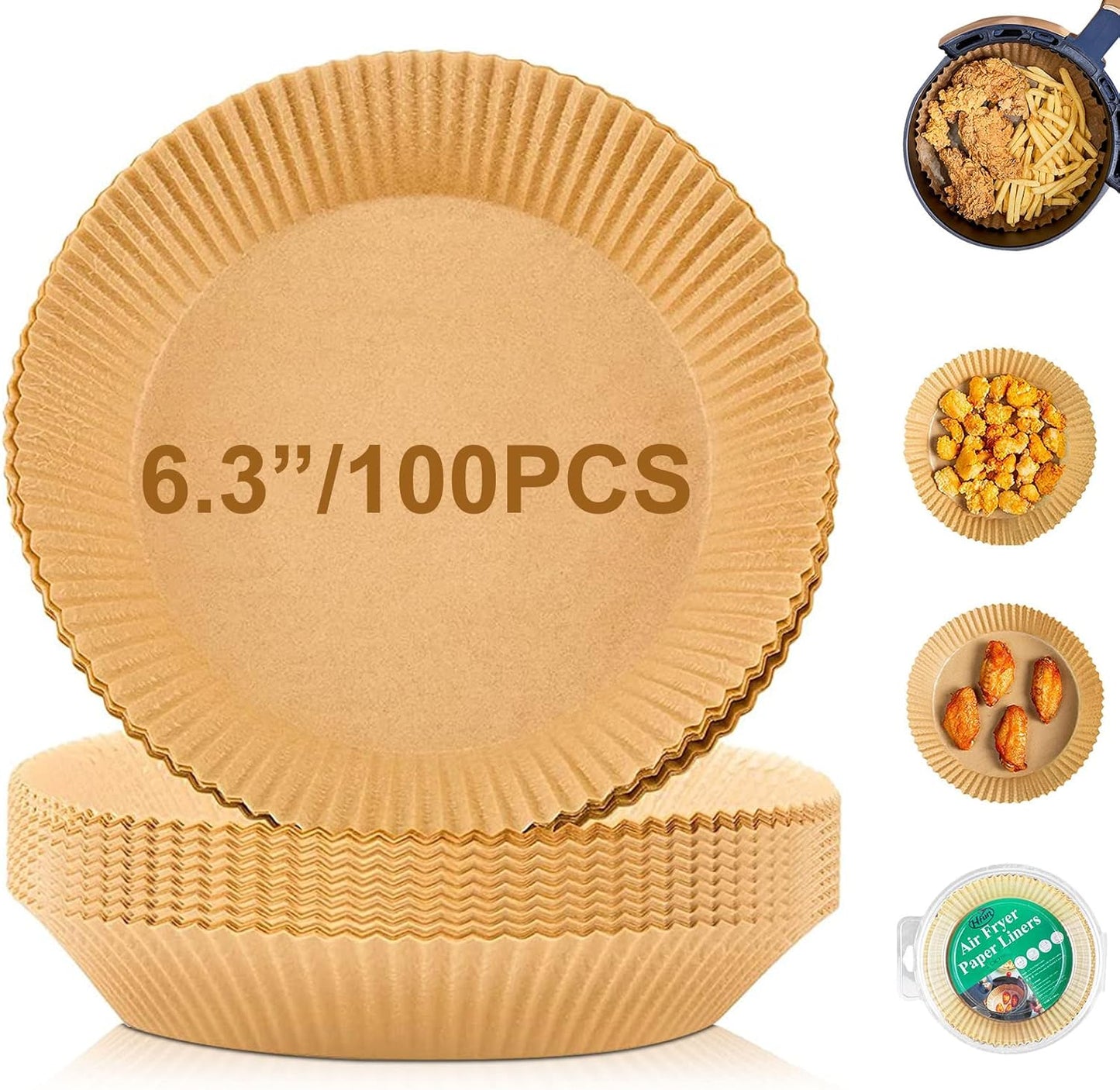 Oil-Proof Air Fryer Liners, 100pcs, Food-Grade Parchment