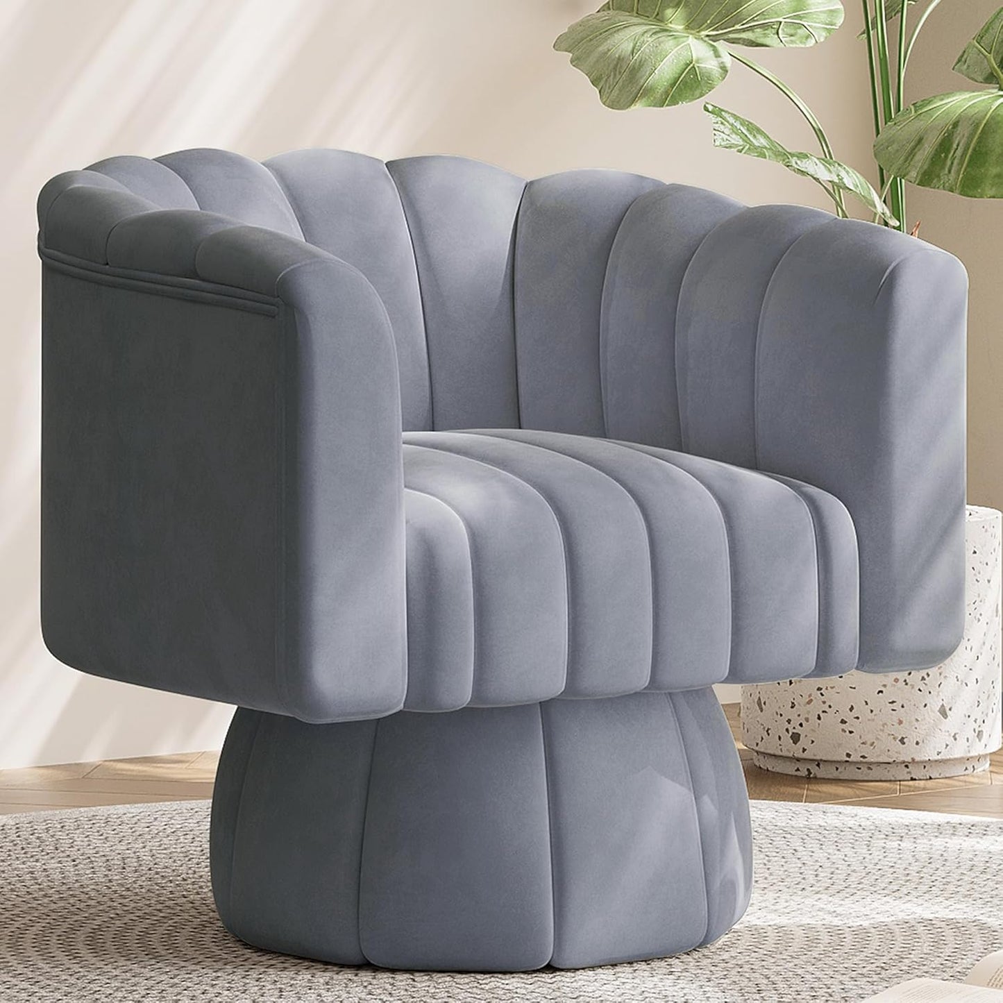360 Swivel Barrel Chair: Mid Century Velvet Accent