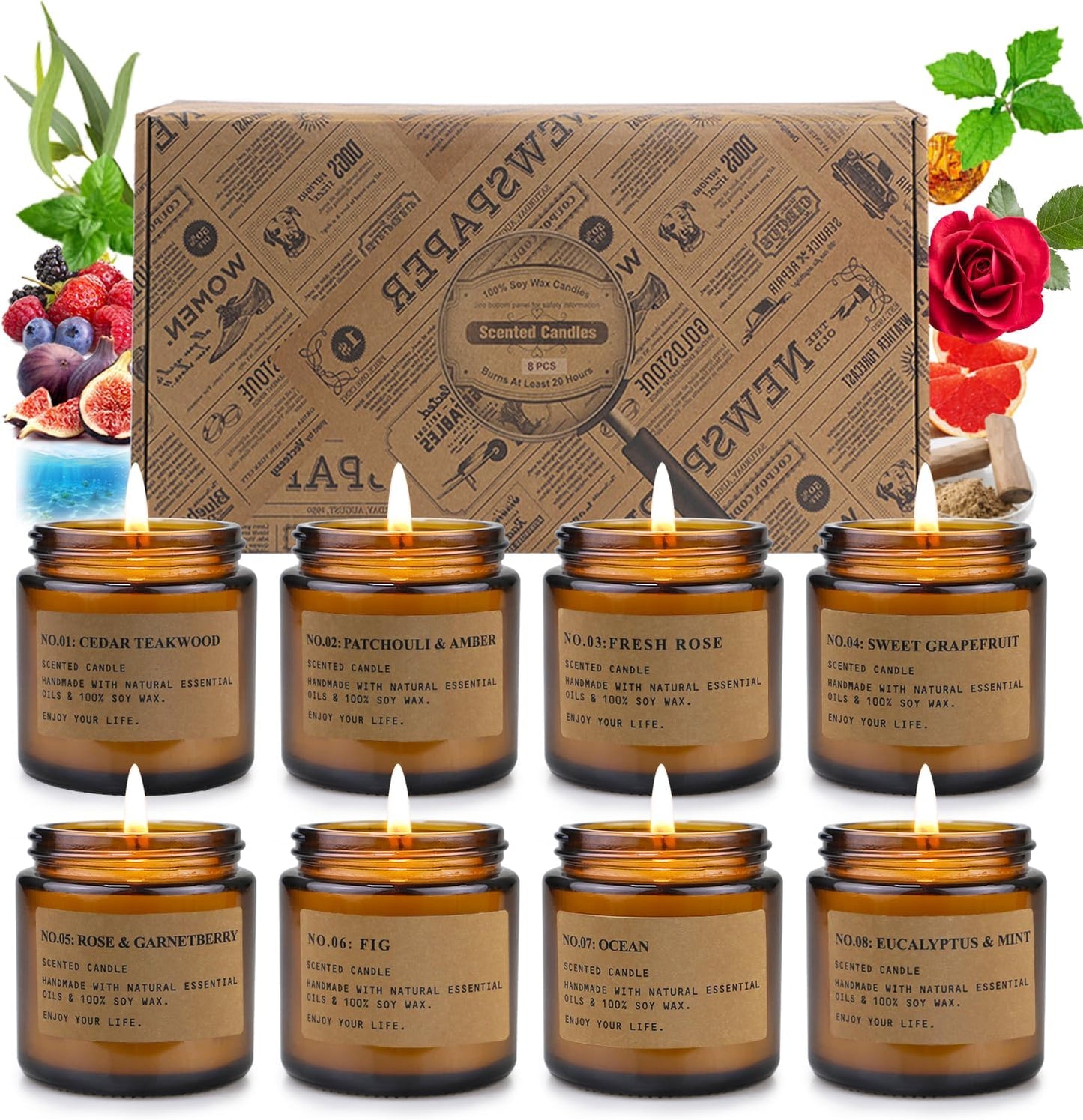 8 Pack Scented Candles for Home Aromatherapy Gift Set