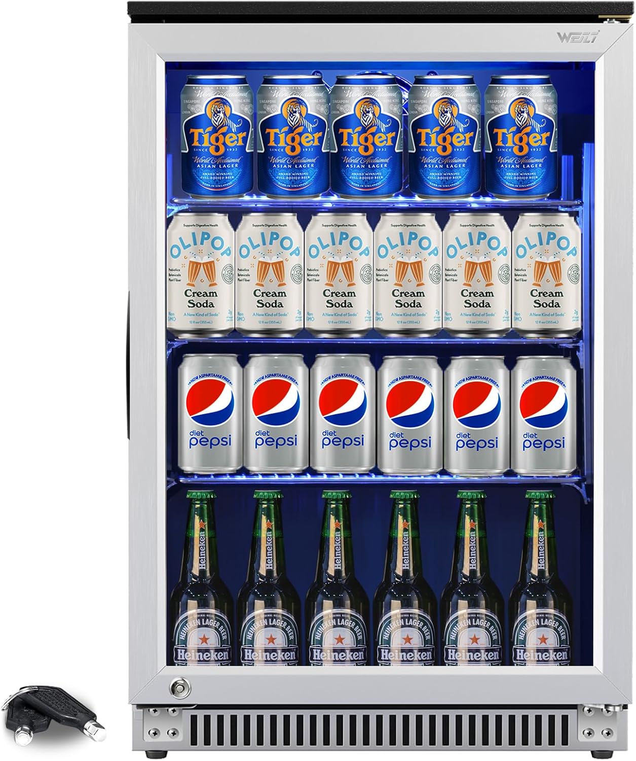 Weili 20 Beverage Refrigerator: Lockable, Stylish Stainless Steel & Glass