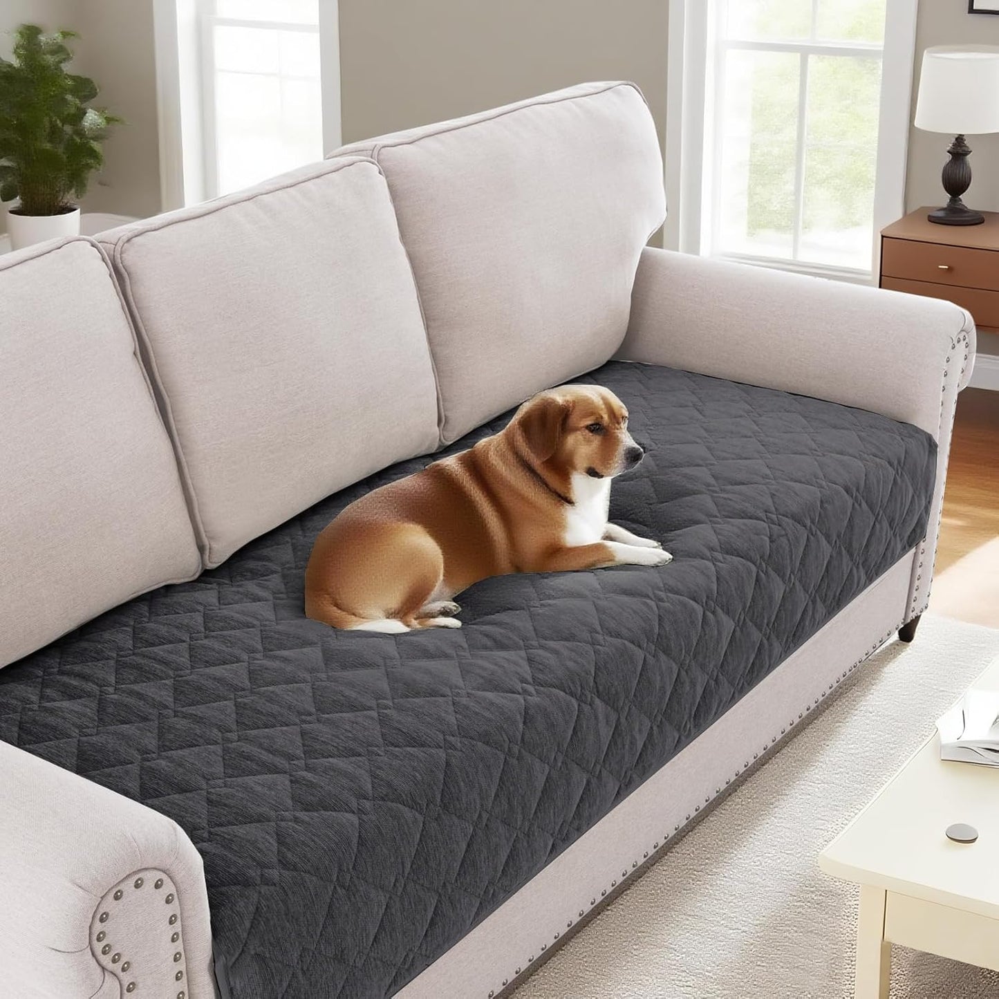 H.VERSAILTEX Chenille Couch Cover for 3 Cushion Sofa Grey