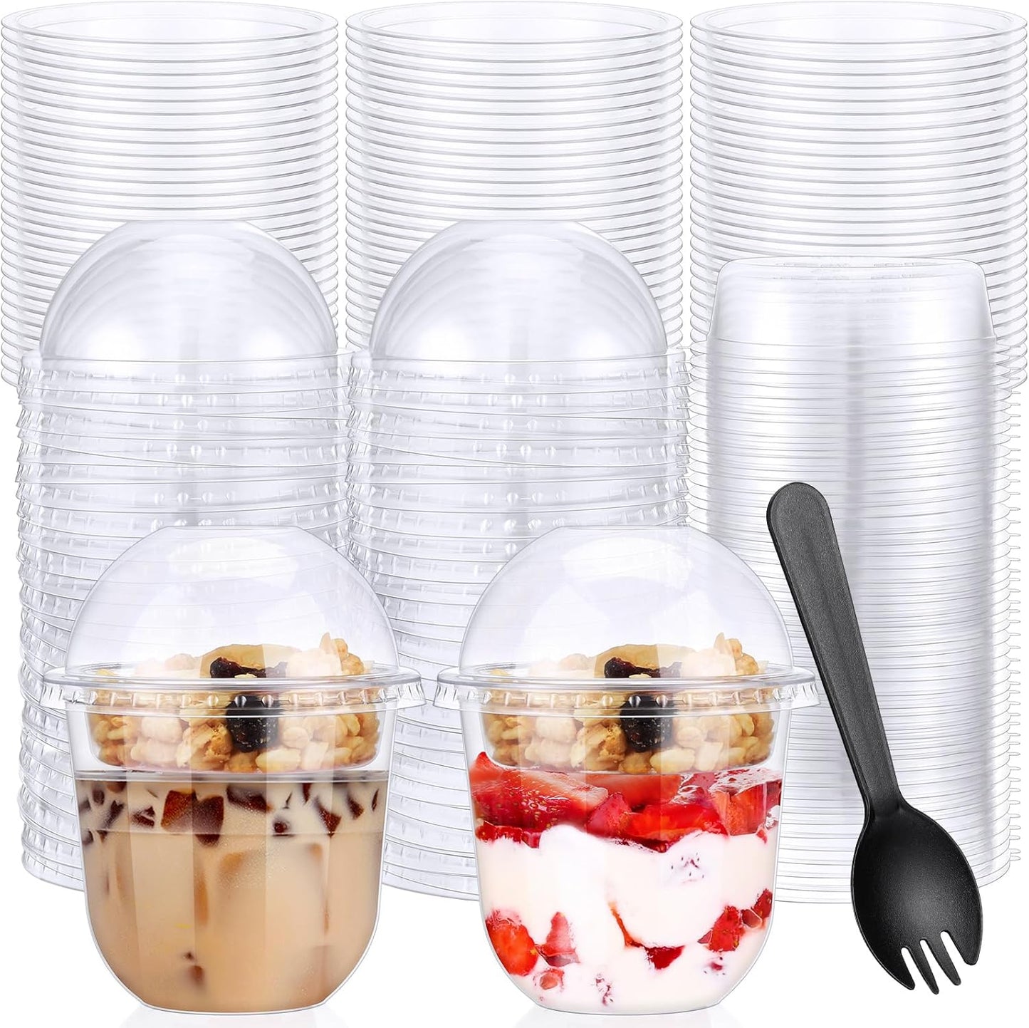 200 Pack 12 oz Clear Plastic Parfait Cups with Dome Lids