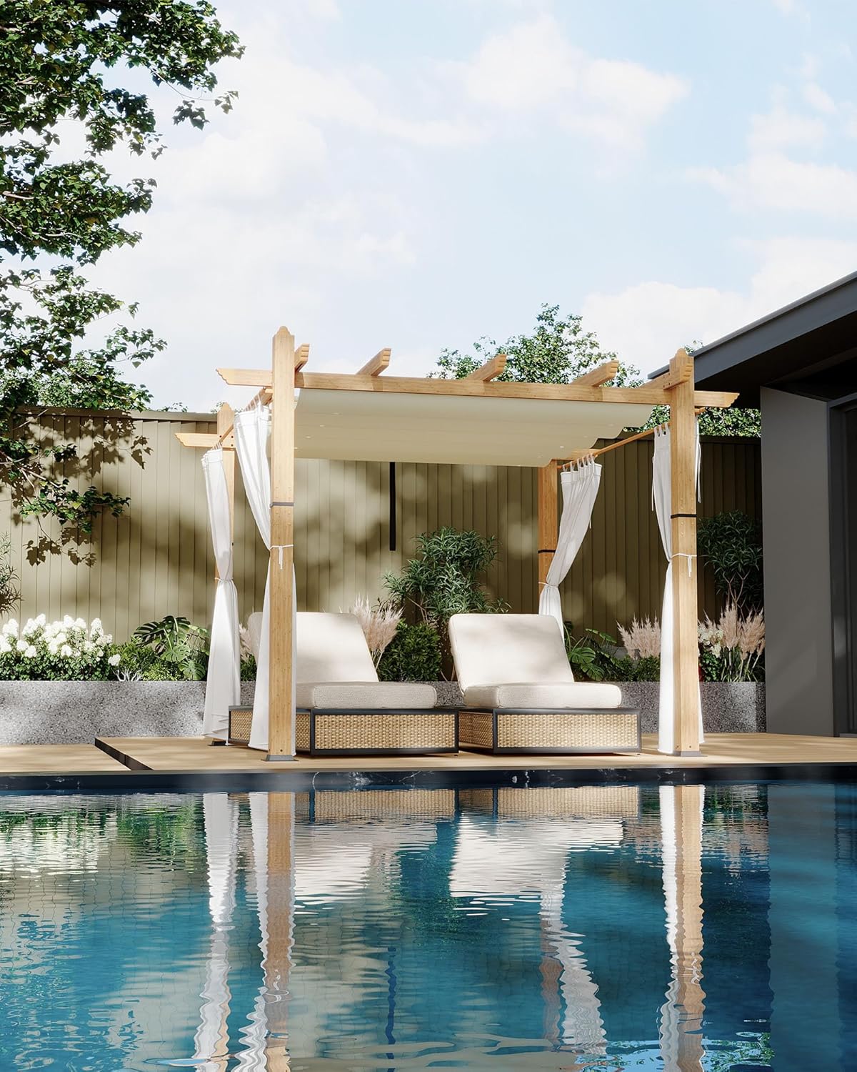 Garvee 10x10 Ft Outdoor Pergola with Retractable Canopy