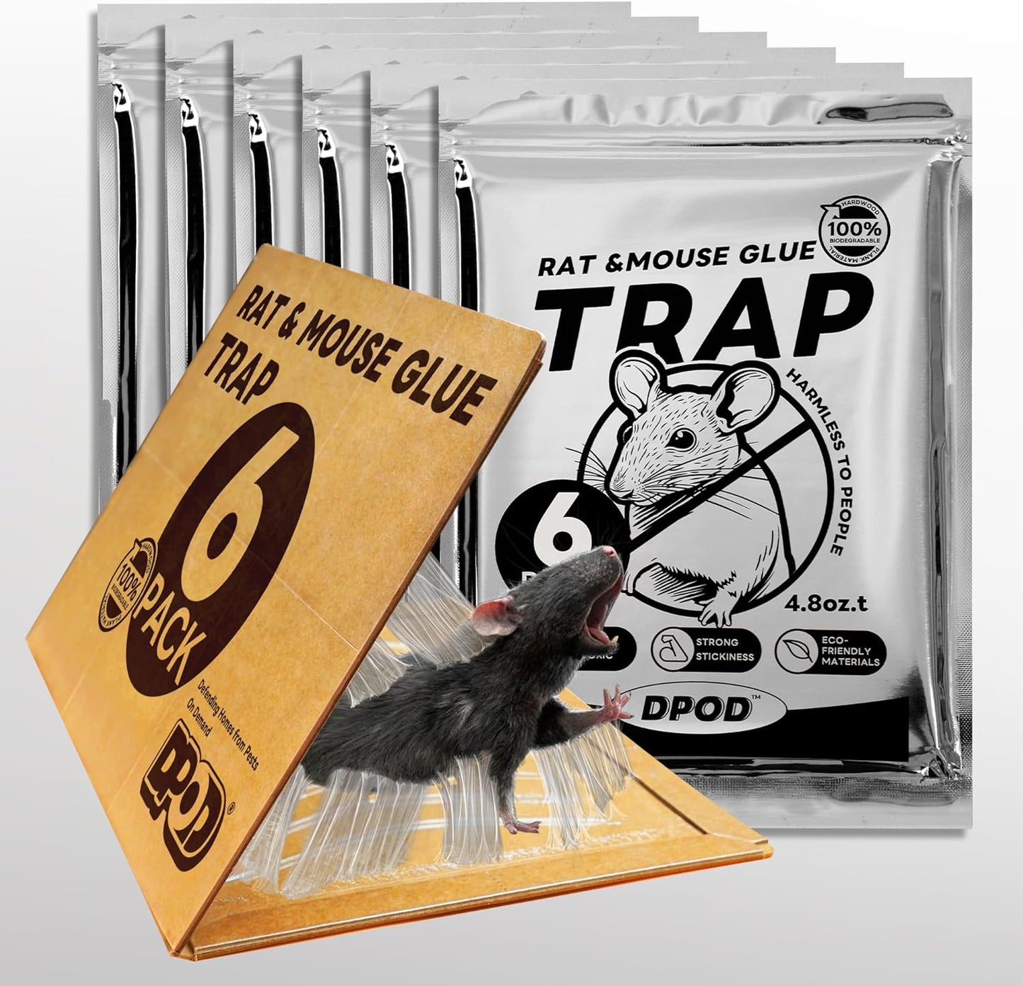 6 Pack Large Sticky Indoor Mouse Traps - Non-Toxic Glue - DPOD