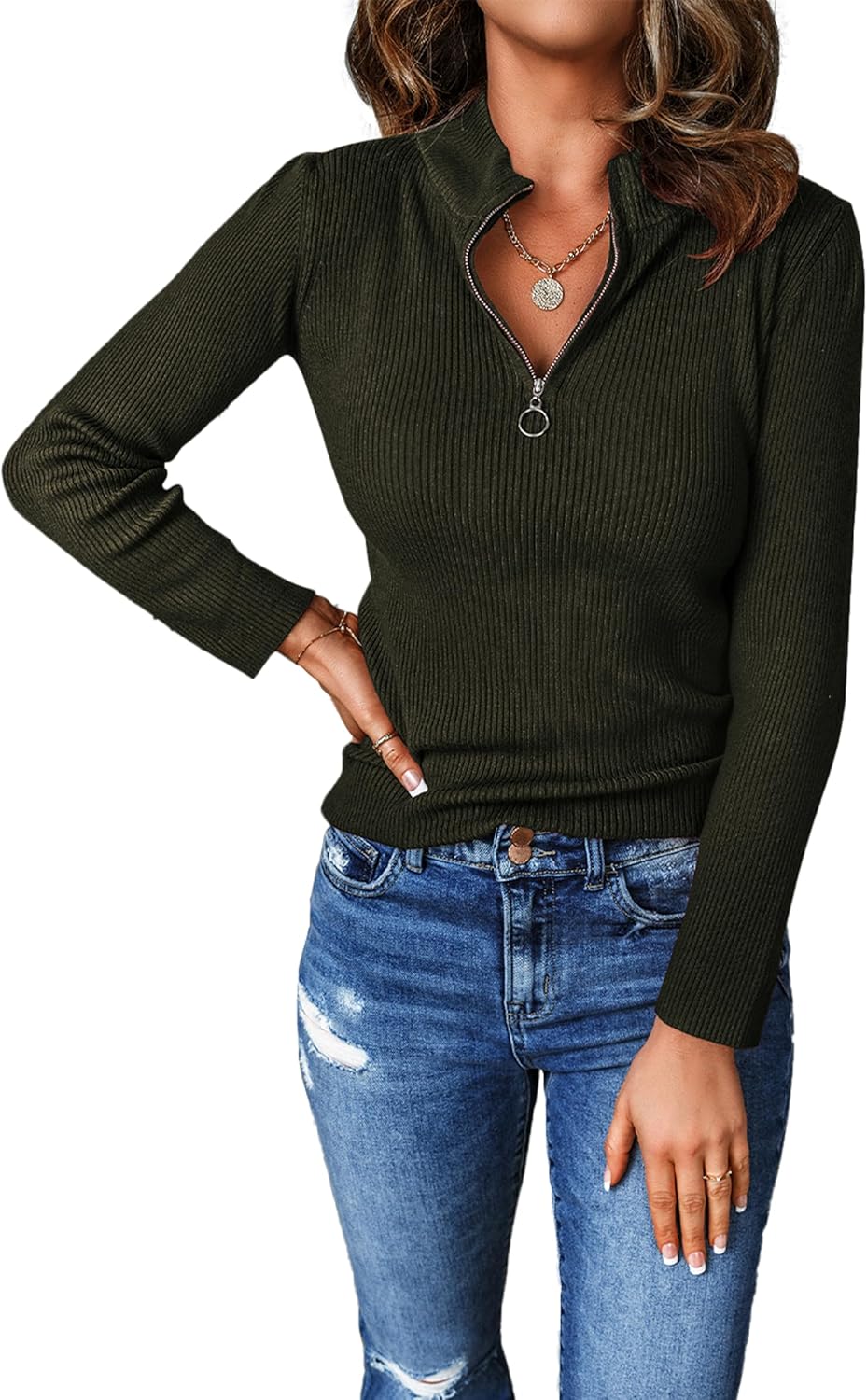 PRETTYGARDEN Fall Quarter Zip Pullover Sweaters for Women