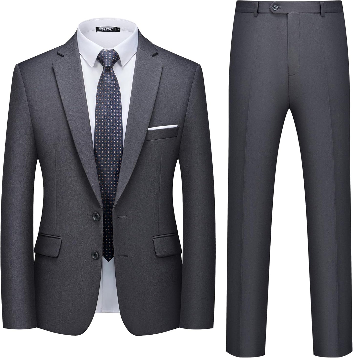 WULFUL Men's Slim Fit 2 Piece Suit for Weddings and Business Events