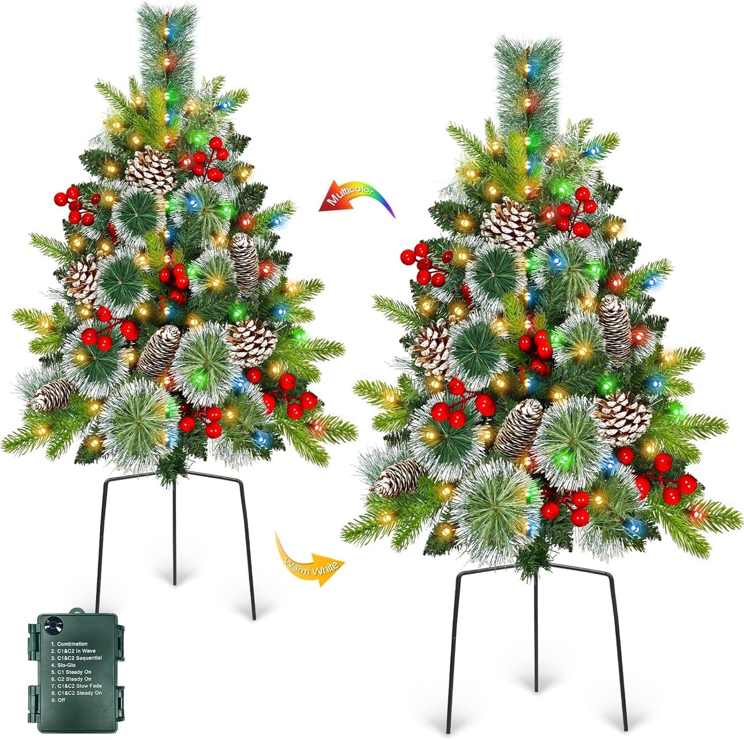 Outdoor Christmas Tree Urn Fillers with 8 Modes Timer & Lights