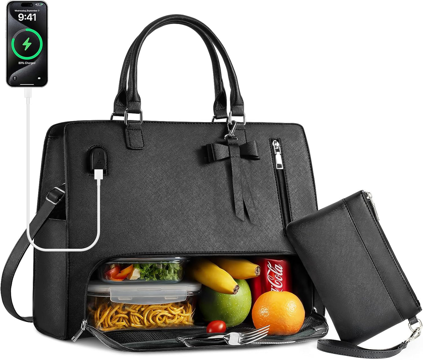 Lunch Tote Bag for Women with Insulated Compartment and Purse