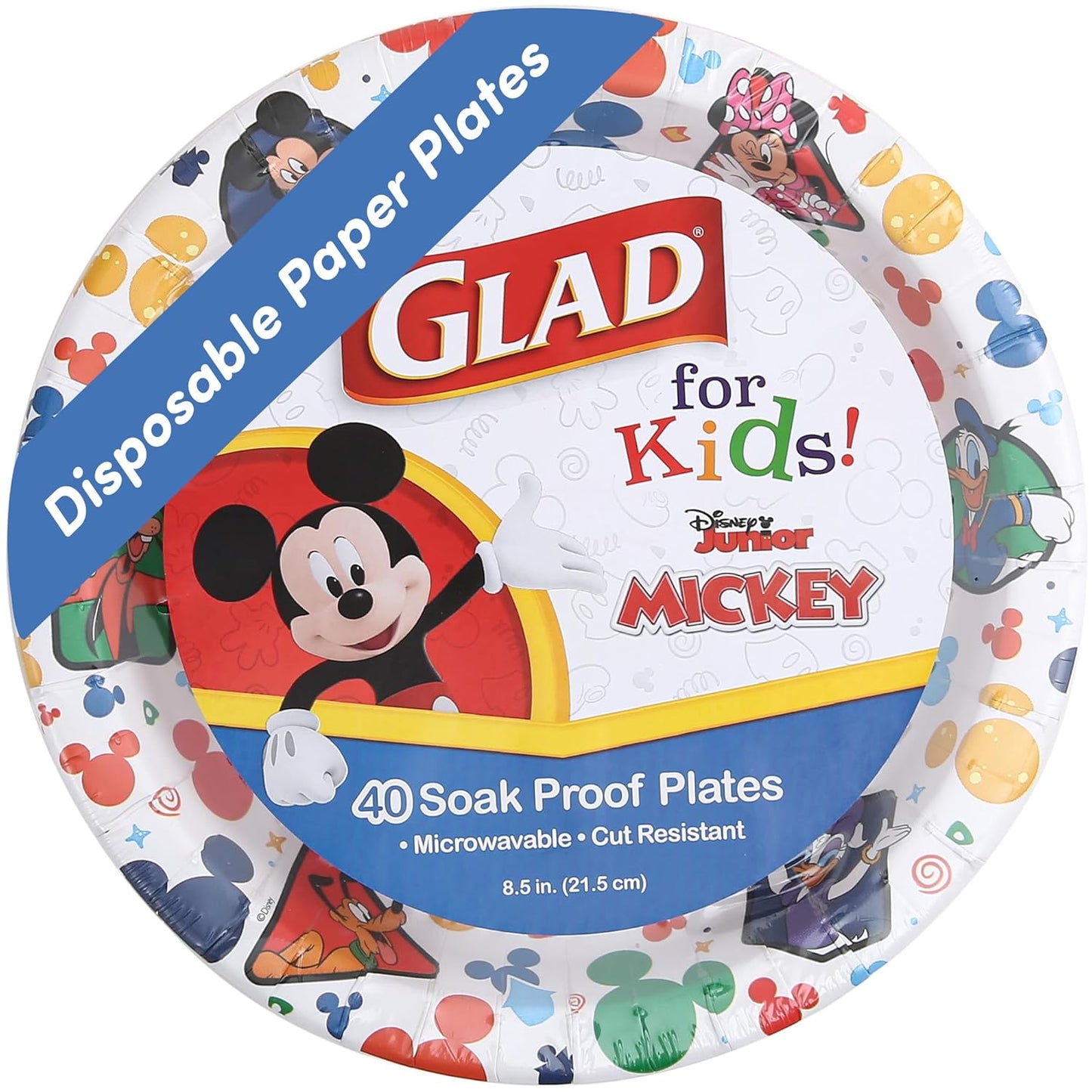 Glad Disney Mickey Mouse Disposable Plates - Kid-Friendly, Microwave Safe, 40ct