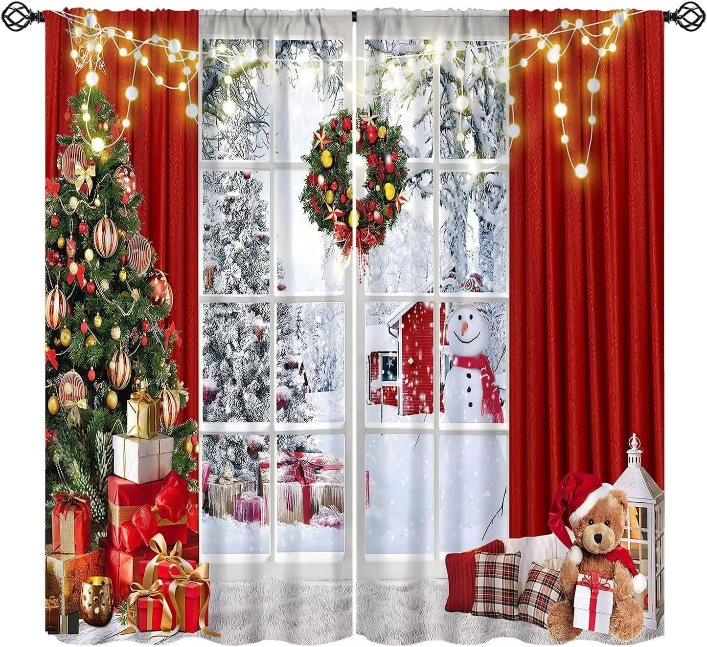 Festive Winter Snowman Curtains 42 x 45 by FengMingRui
