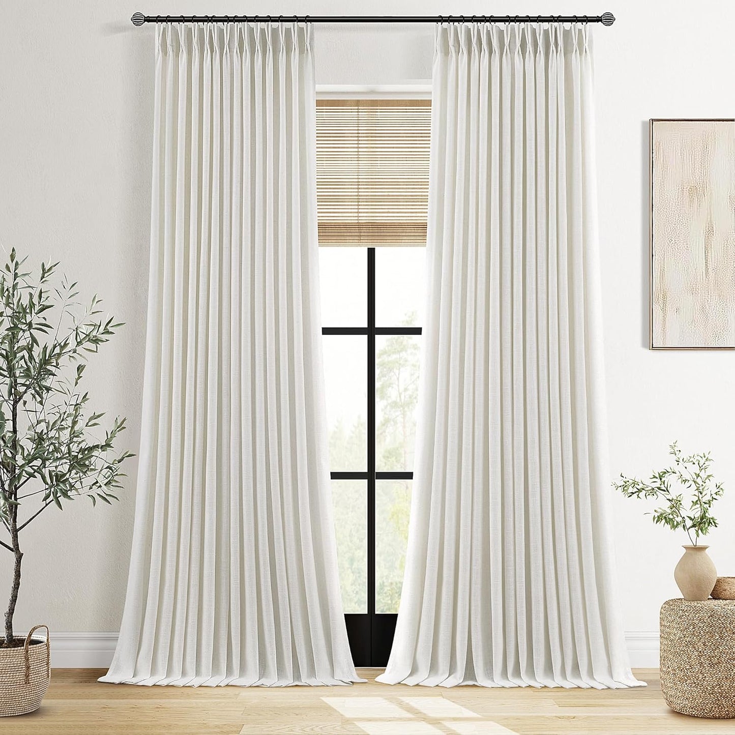 96 Inch Long Pinch Pleated Linen Curtains for Elegant Spaces