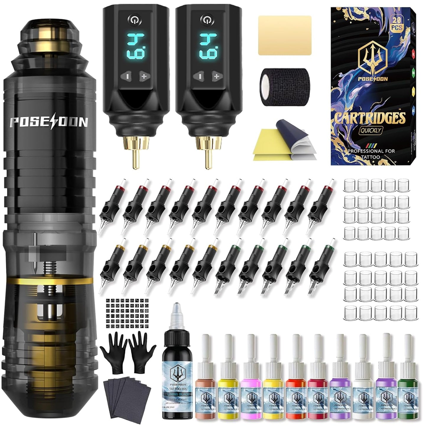POSEIDON Tattoo Pen Kit for Beginners with 20 Needles and Ink