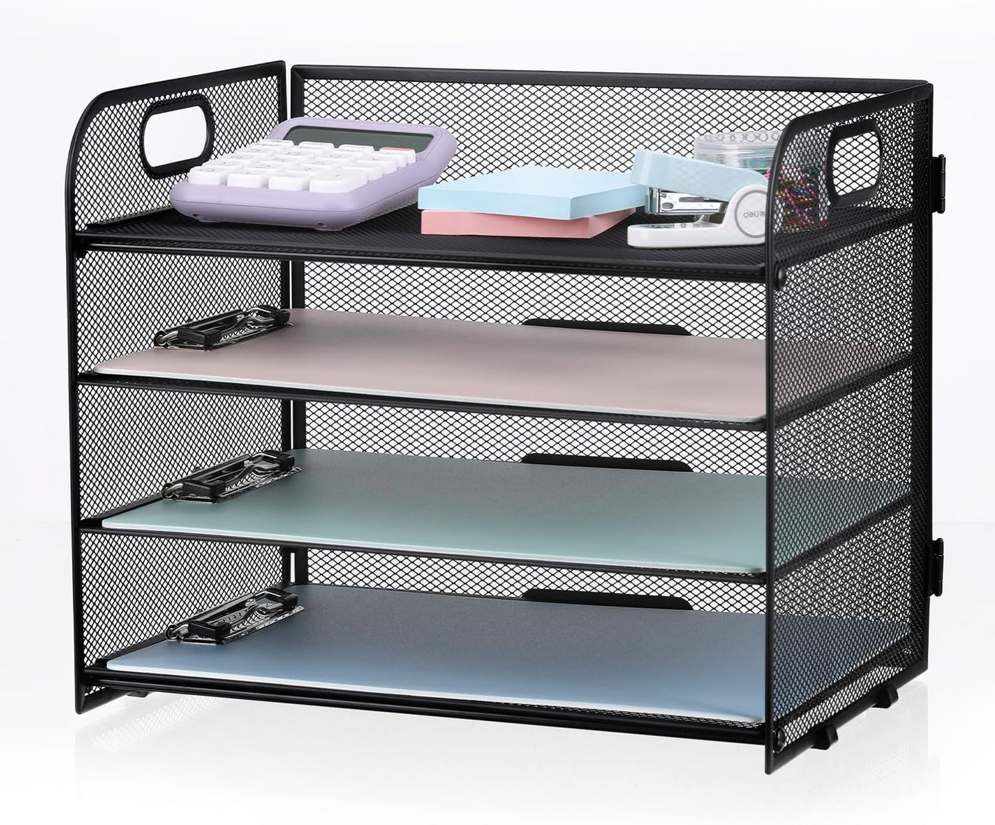 Efficient Desk Organization: 4-Tier Black Letter Tray
