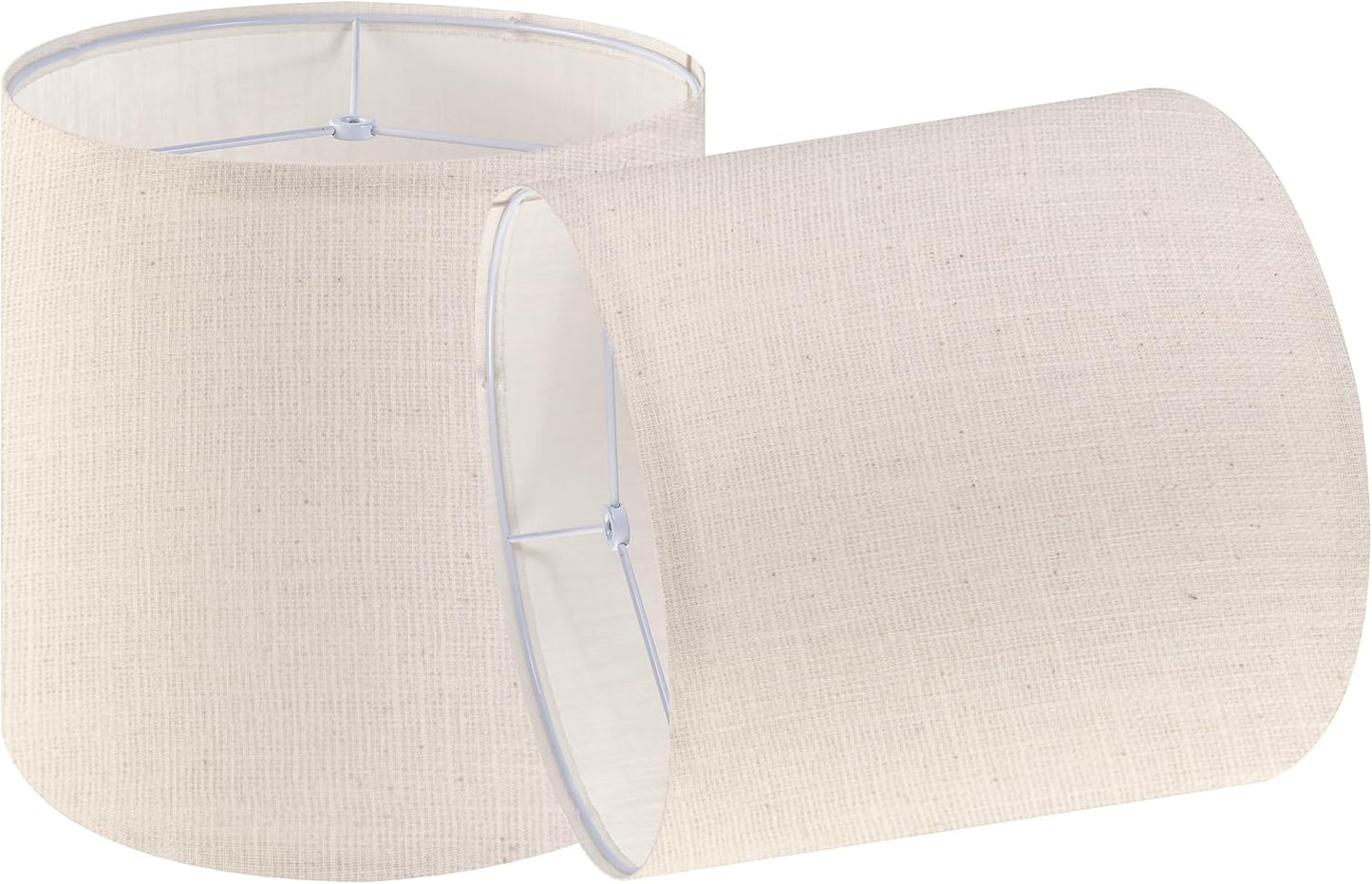 Set of 2 Oatmeal Tall Linen Drum Lamp Shades for Home Decor