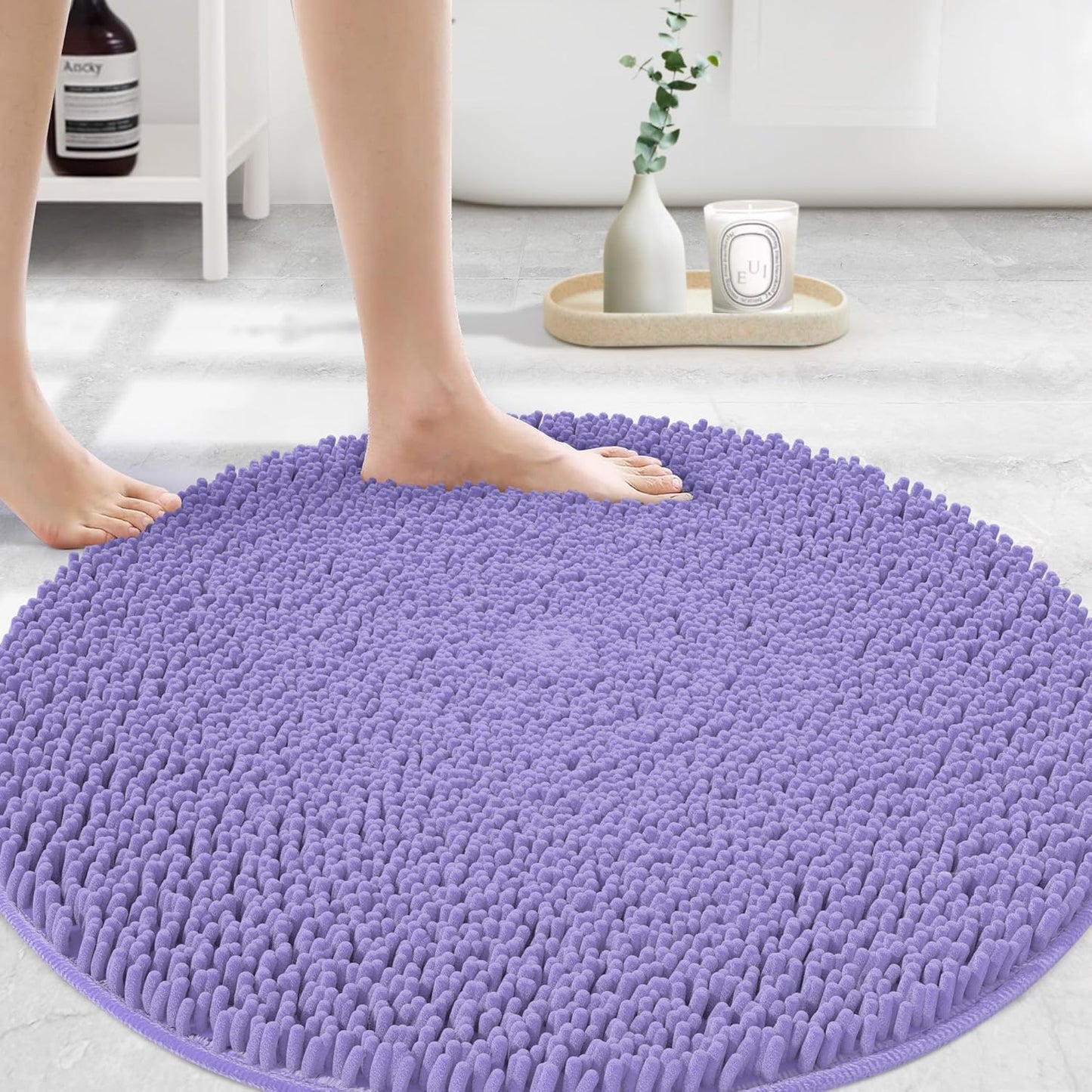MAYSHINE Round Area Rug Set for Bathroom - Soft Plush Chenille