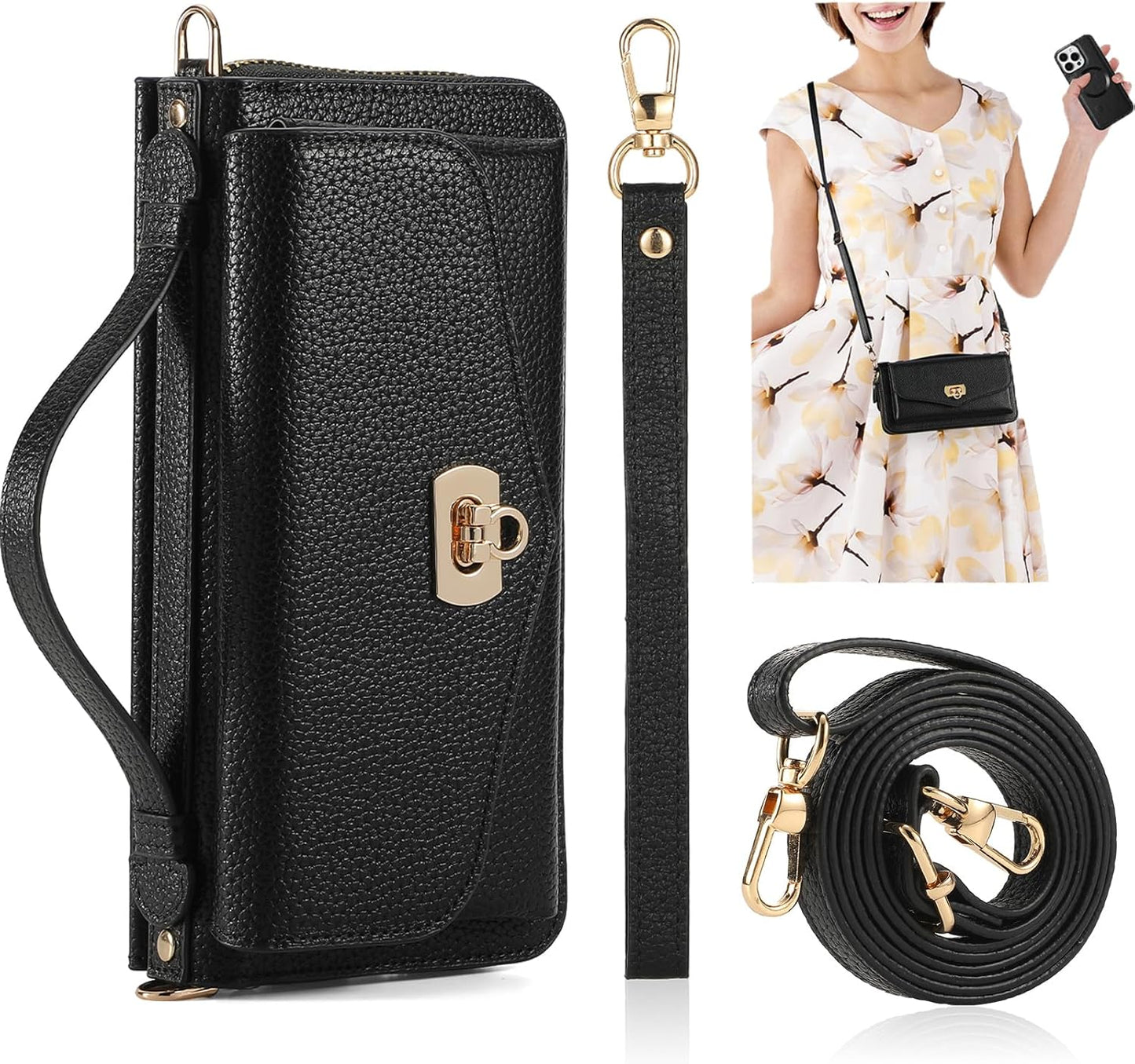 Crossbody Wallet Case for iPhone 16 Pro Max with RFID Blocking