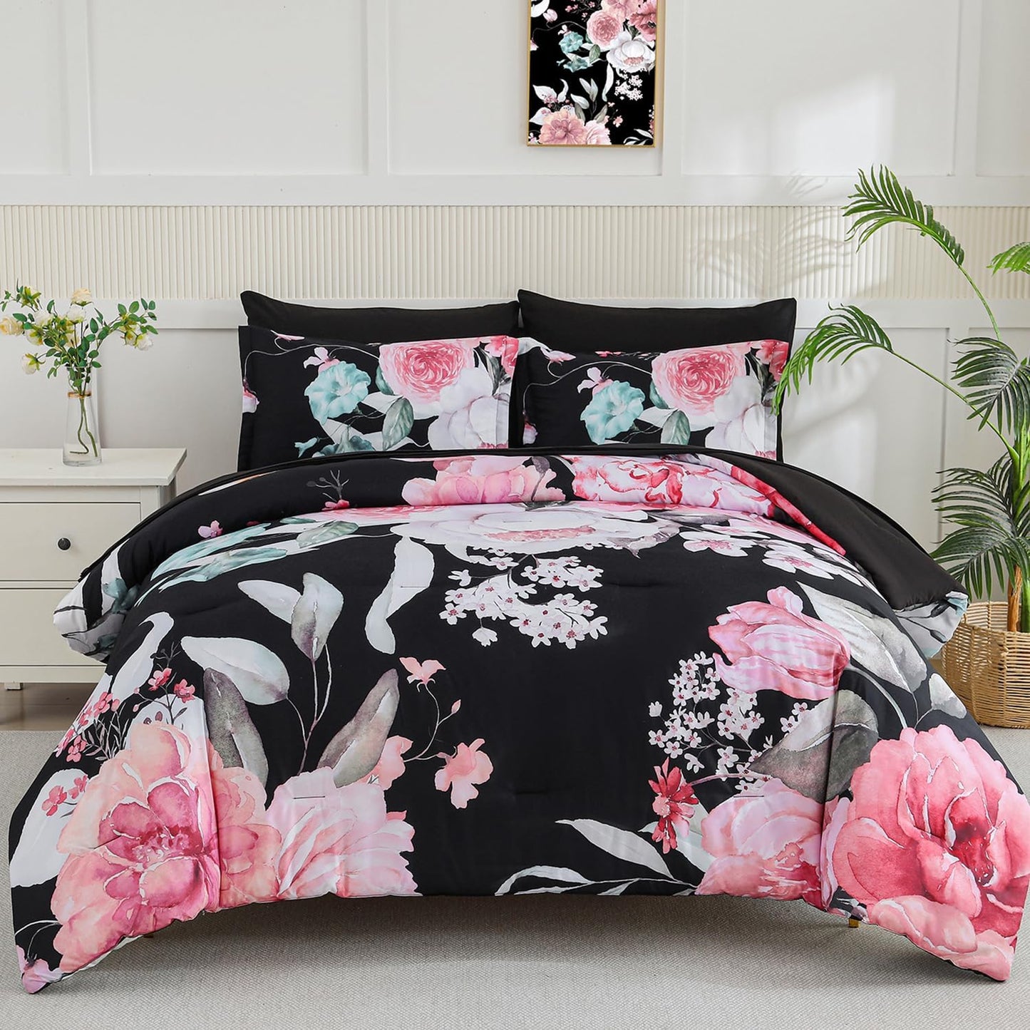 Yogeneg King Size Comforter Set with Pink Floral Design