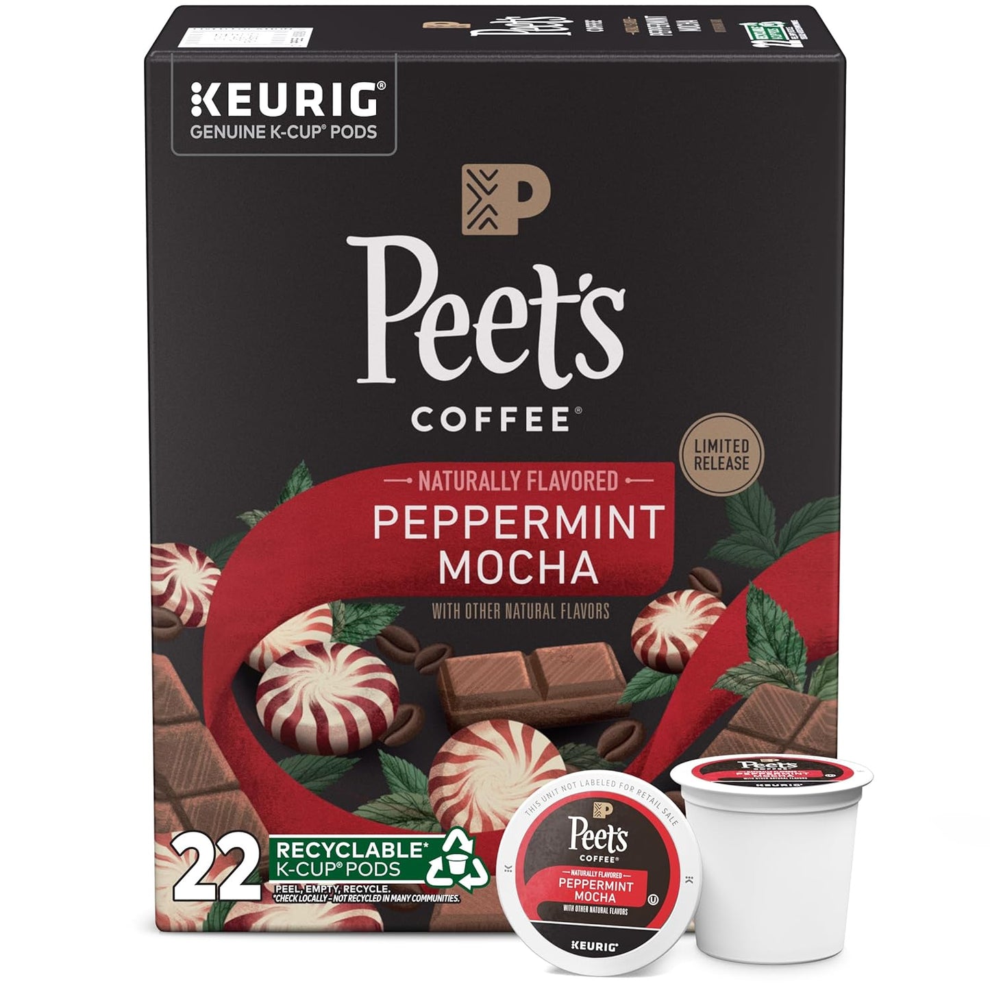 Peet's Peppermint Mocha K-Cup Pods - 22 Count