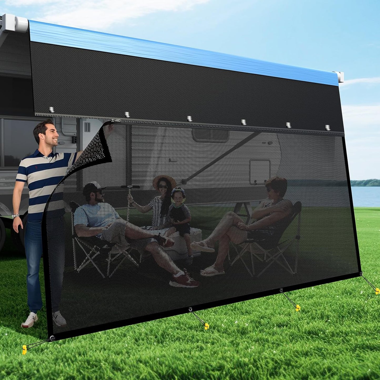 RV Awning Sun Shade Screen with Zipper for Ultimate Protection