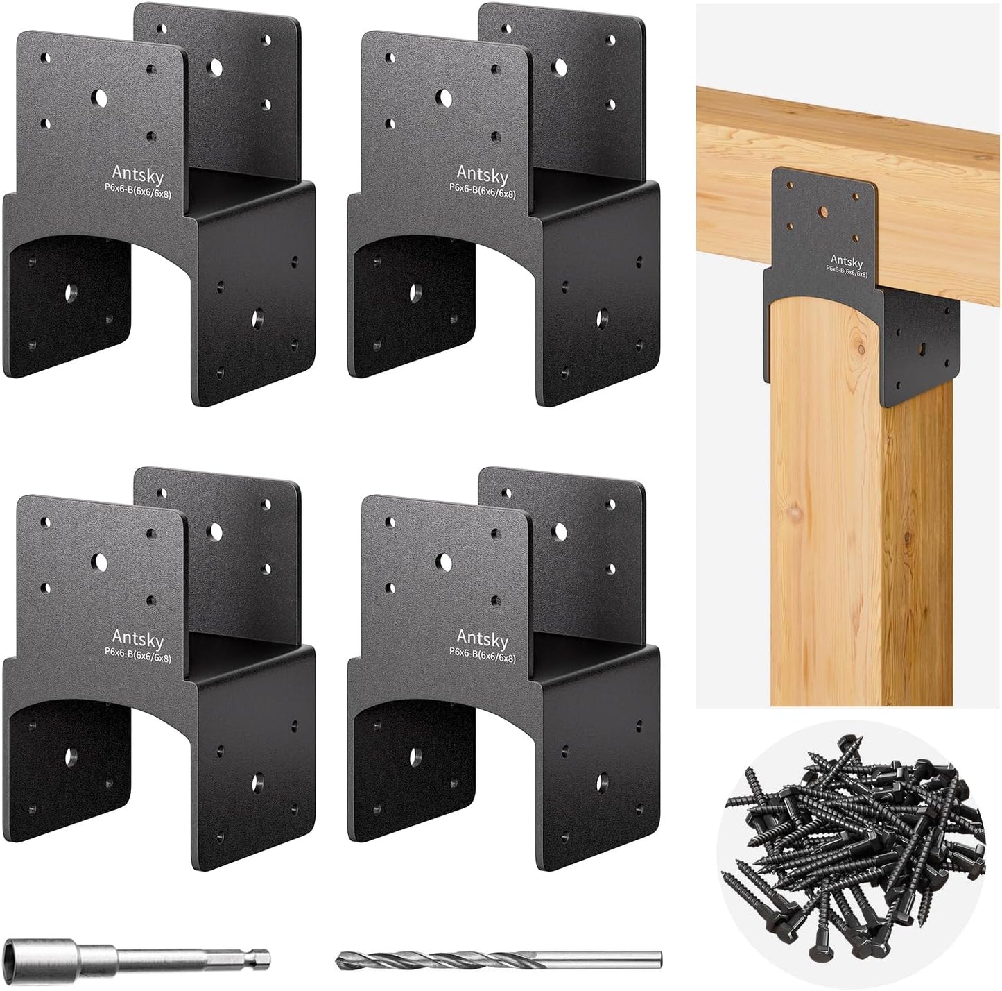 4Pack 6x6 Post Anchor Connector for Wood Beams and Posts