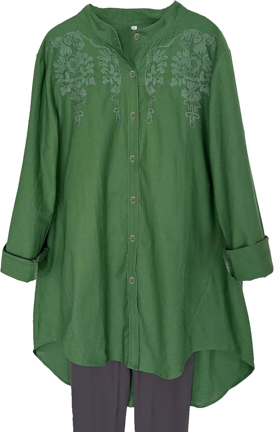 Minibee Women's Cotton Linen High Low Button Down Blouse