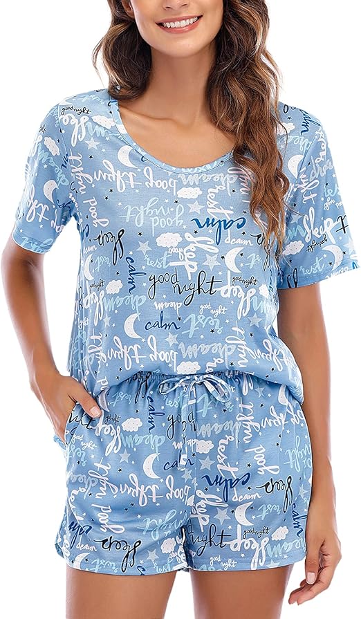 MOYEE Womens Pajama Sets Soft Short Sleeve Shirt and Shorts