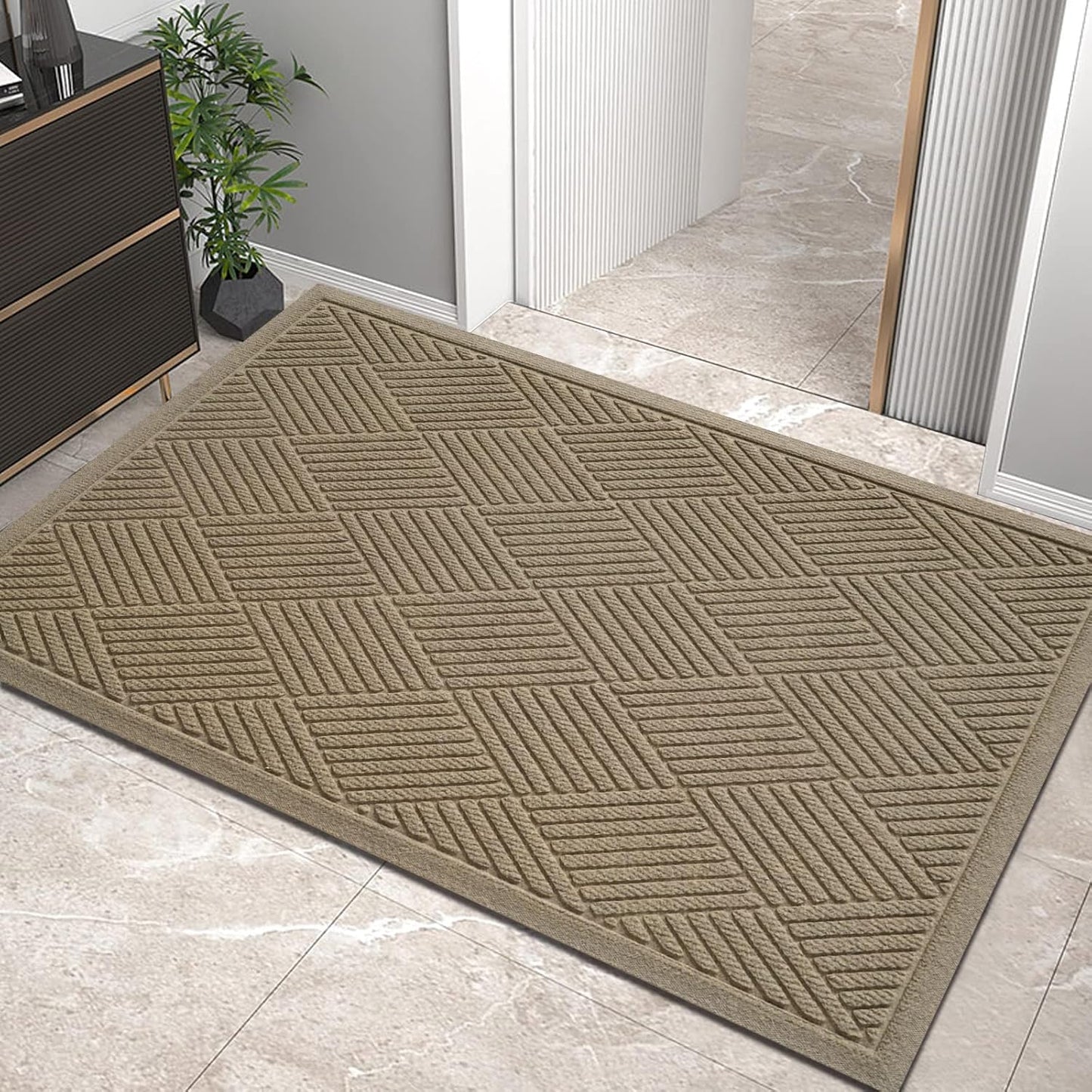 Sturdy Front Door Mat for Indoor Outdoor Use, Beige Color