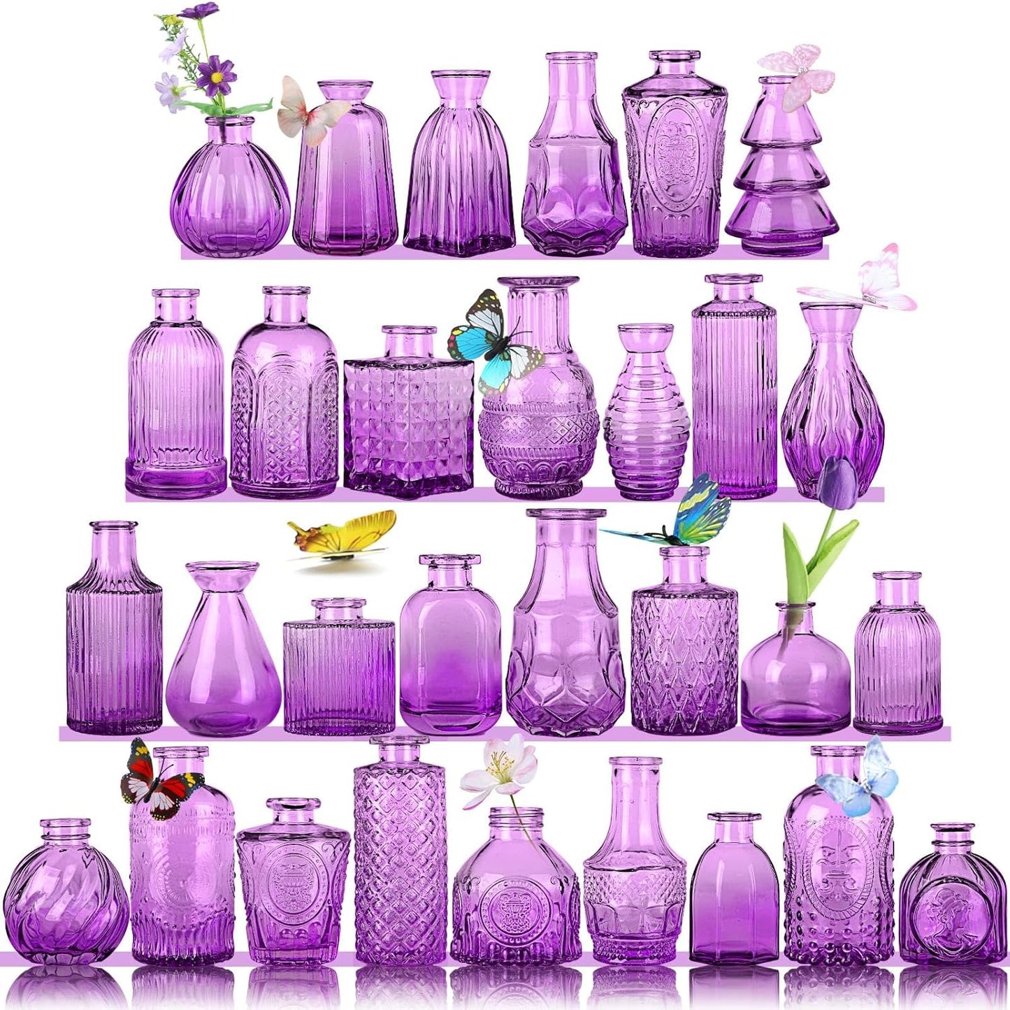 Mini Glass Bud Vases for Home and Wedding Decor - Pack of 30
