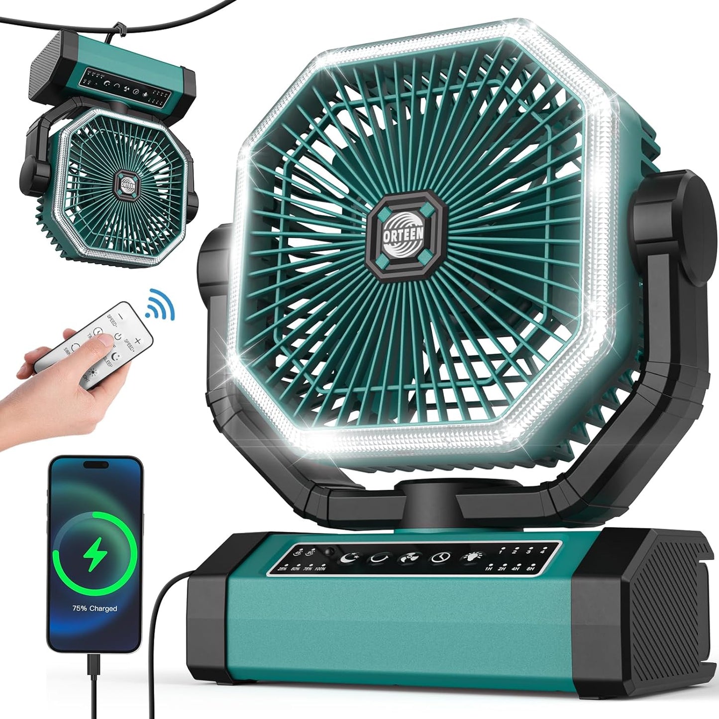 Orteen 9-Inch Camping Fan - Ultra Long Battery Life!