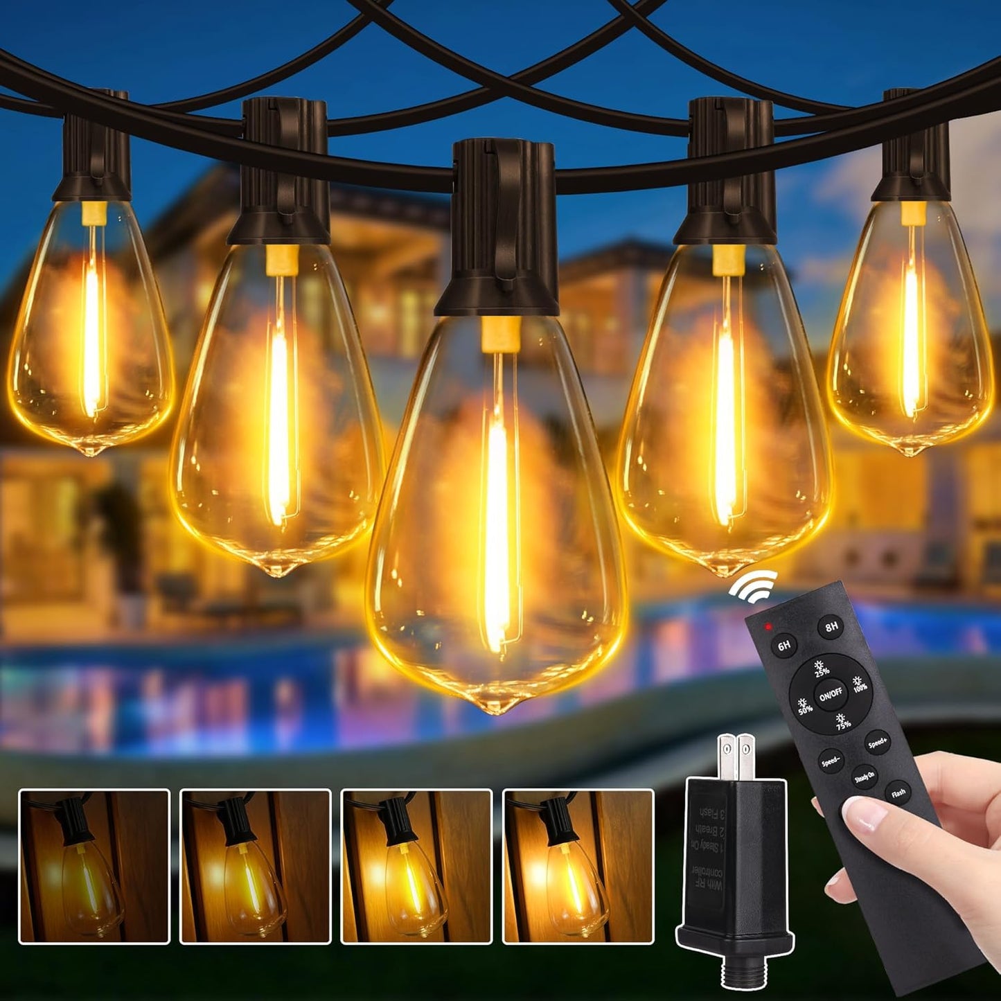 Outdoor String Lights Dimmable with Remote for Cozy Ambiance