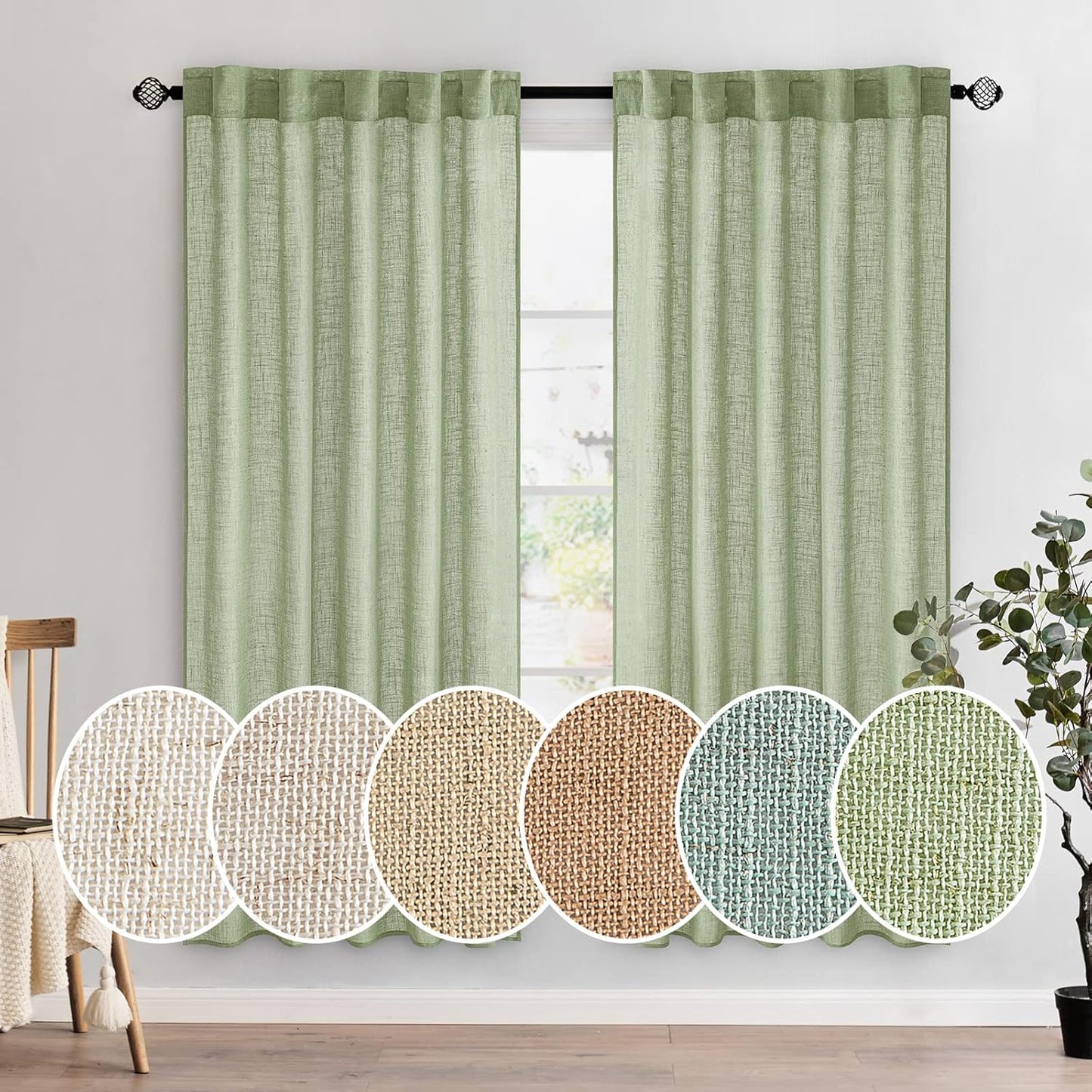 MIULEE Sage Green Linen Curtains for Bedroom and Living Room