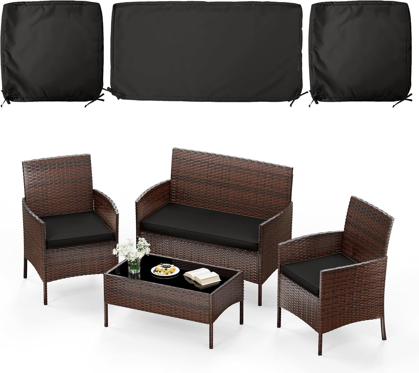 Outdoor Seat Cushion Replacement Set for Wicker Rattan Furniture