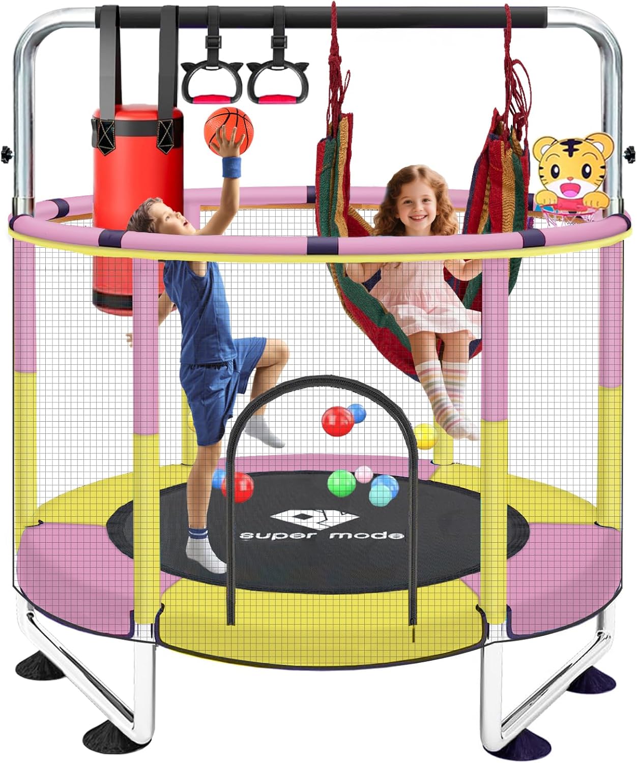 55 Trampoline for Kids with Adjustable Bar and Safe Design