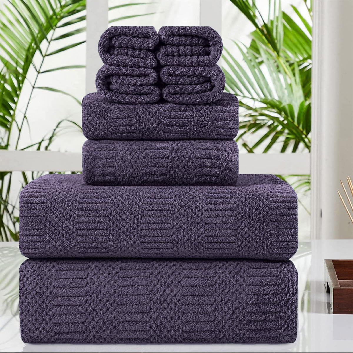 Oversized Purple Bath Towel Set - 8 Piece Soft and Absorbent