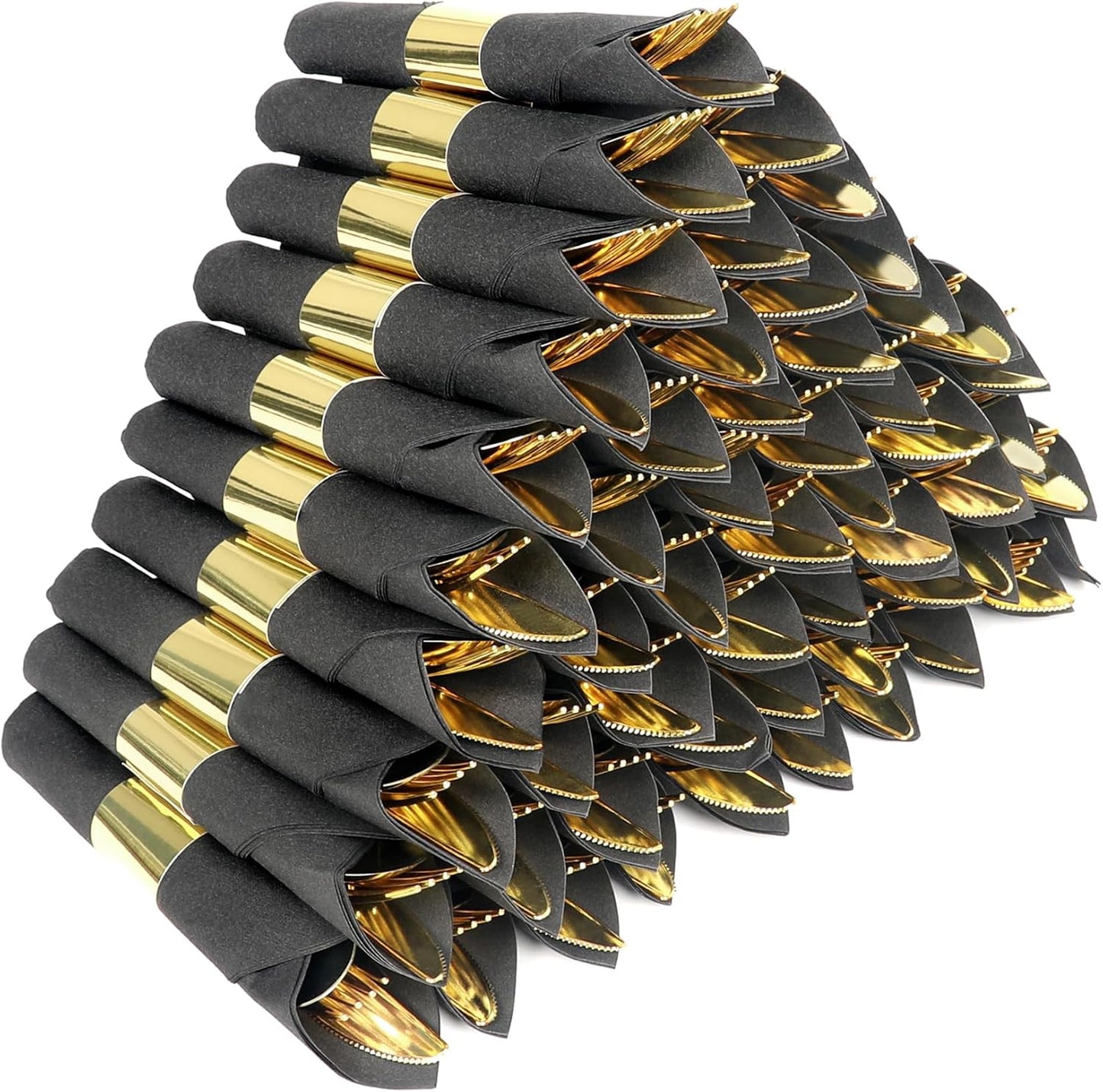 100 Pack Pre Rolled Gold Plastic Silverware Set for Events