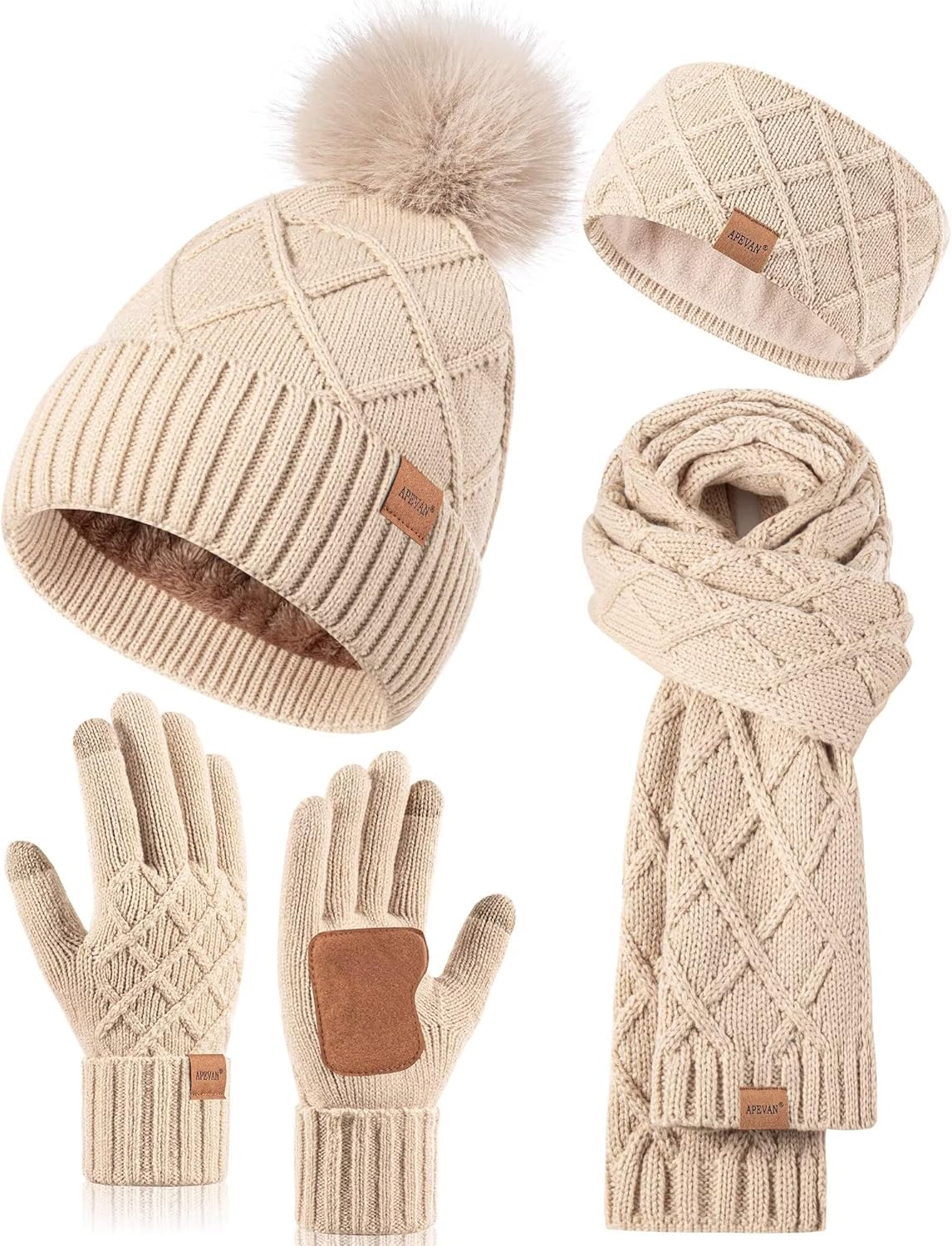 Womens Winter Hat Gloves Scarf Headband Set for Cozy Warmth