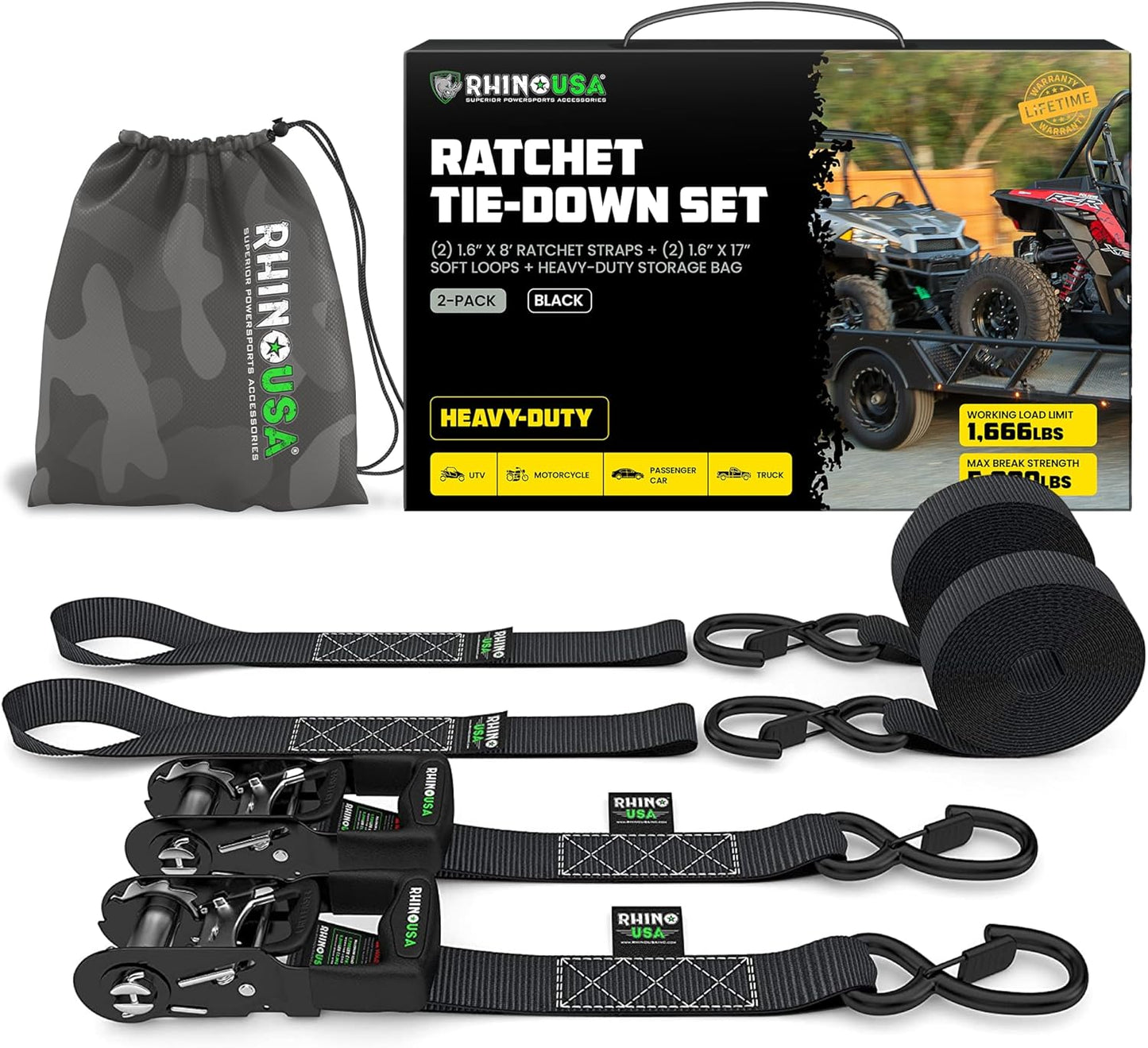 RHINO USA Ratchet Straps Tie Down Kit for Secure Transport