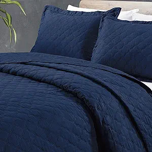 Tempcore Twin Size Navy Blue Quilt Set Coverlet for All Seasons