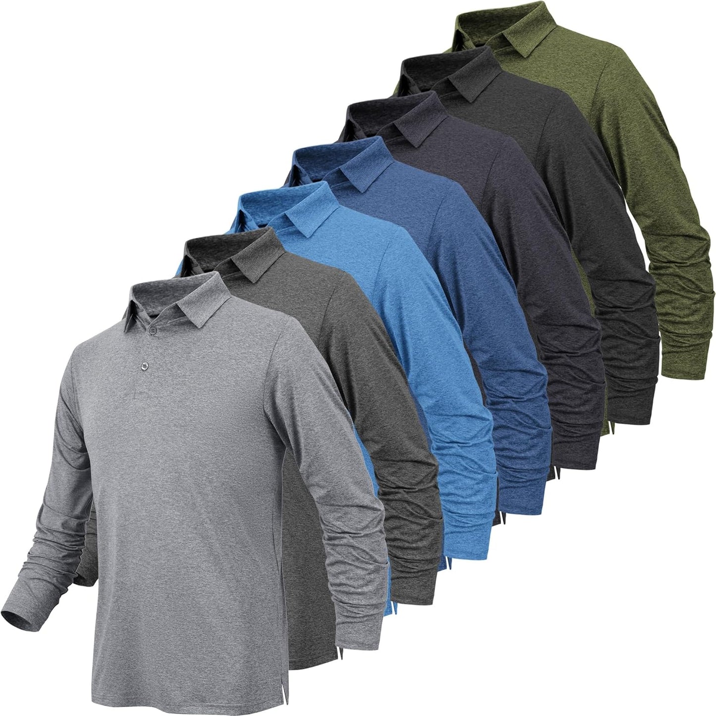 Moisture Wicking Long Sleeve Polo Shirts for Men - Quick Dry