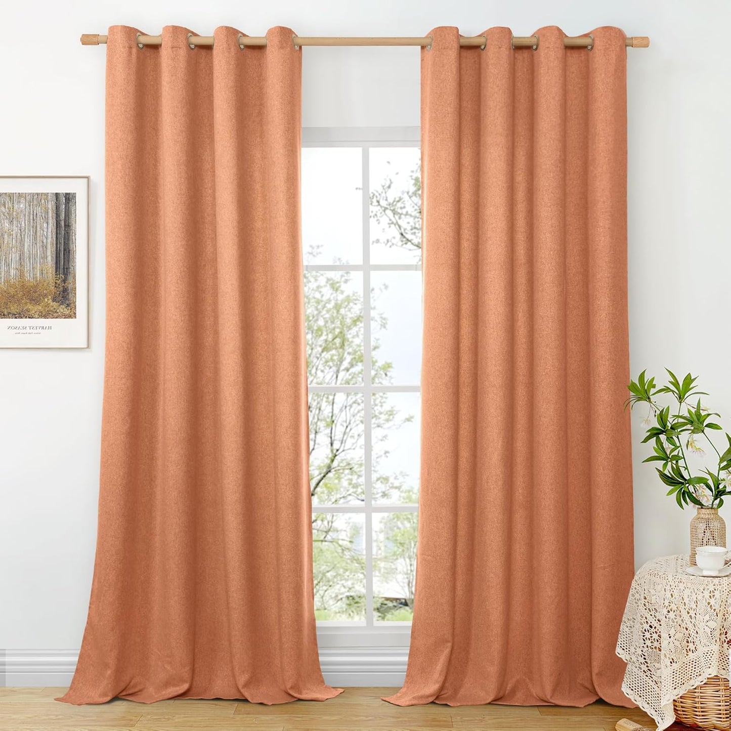 BGment 95 Inch Terracotta Linen Curtains for Living Room Style