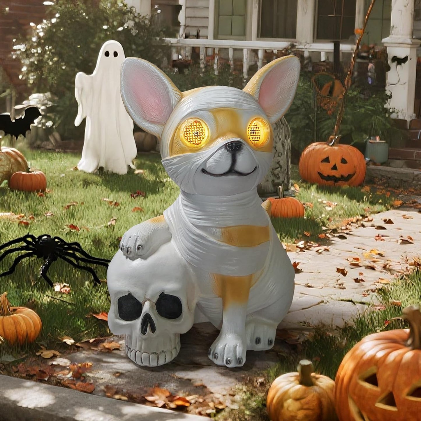 Halloween Decor Outdoor Solar Dog Statue with Glowing Eyes