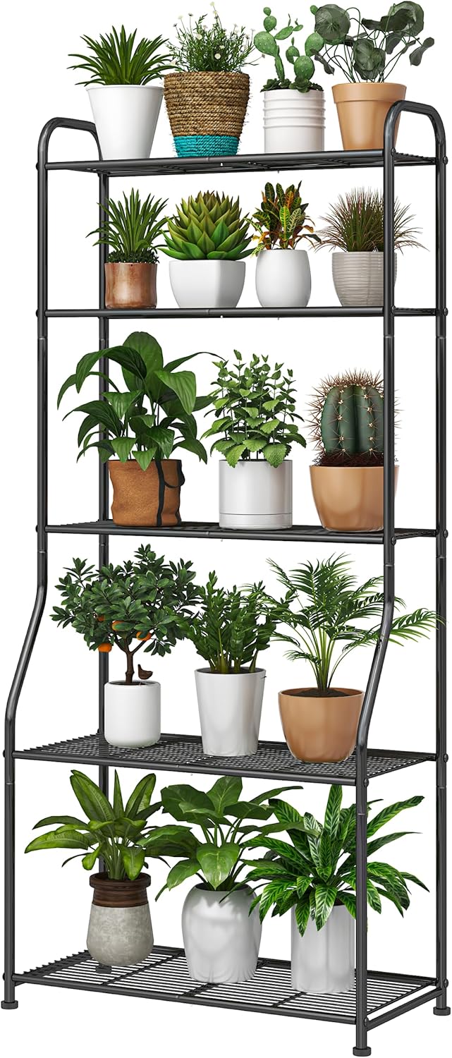 5-Tier Plant Stand for Indoor Outdoor Use, Waterproof Metal