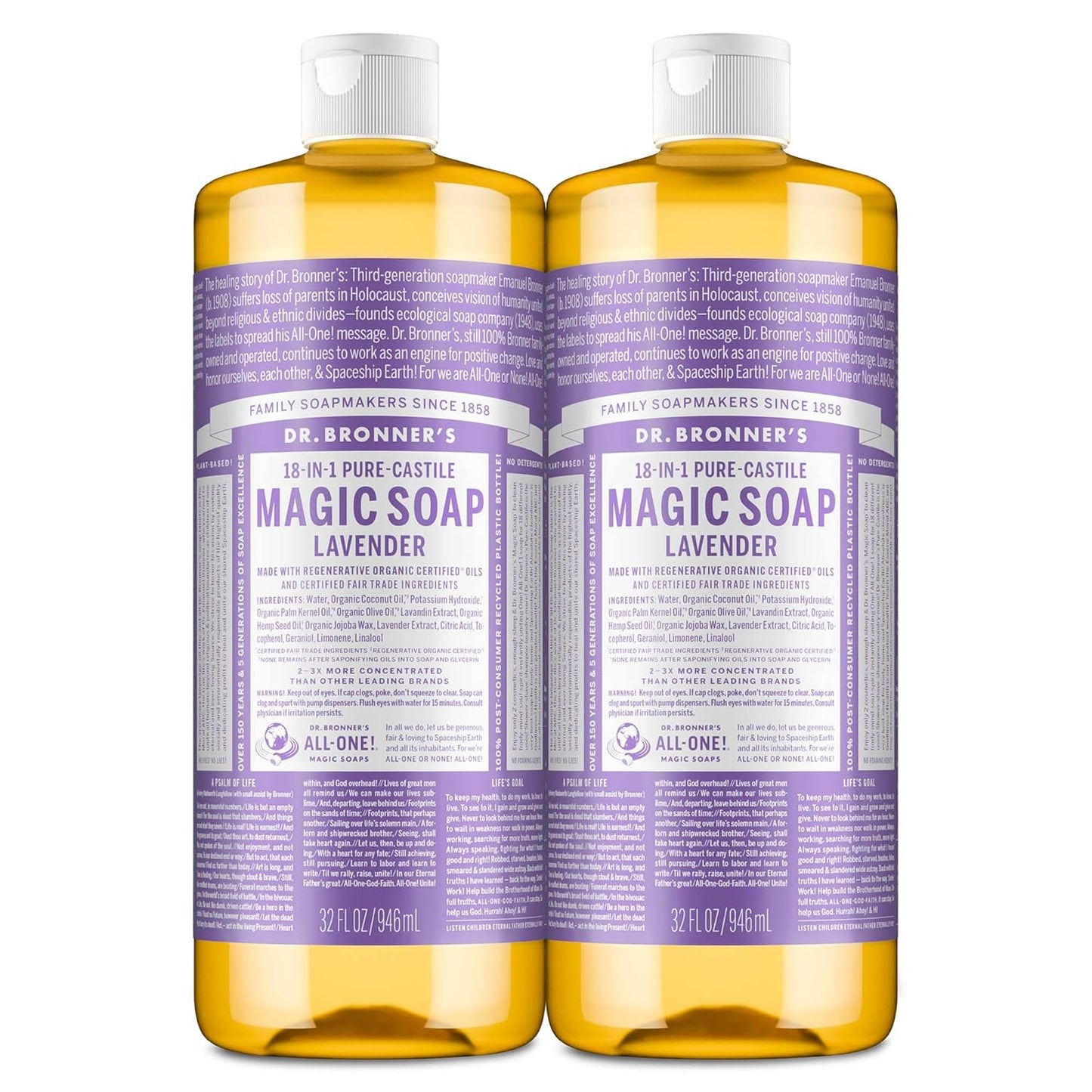 Dr. Bronner's Pure-Castile Liquid Soap - Lavender 32oz 2-Pack