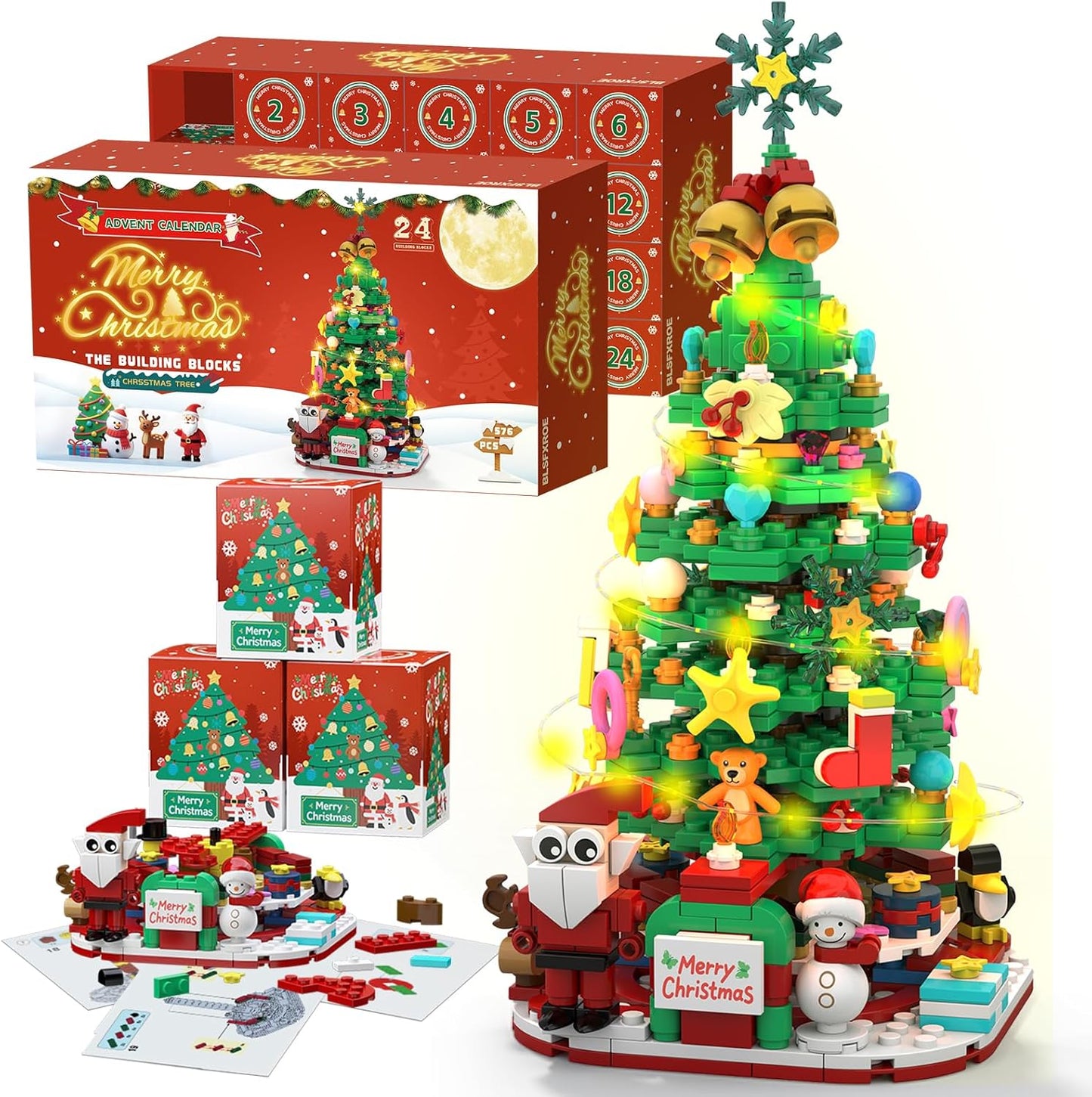 Advent Calendar 2025 Building Blocks Set with LED Light for Christmas